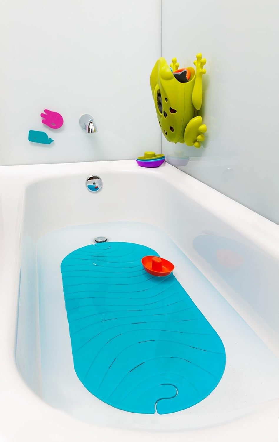 Thumbnail 4 de Boon RIPPLE textured non-slip baby bath tub mat with hanging hook and drain holes (Blue) – B11192