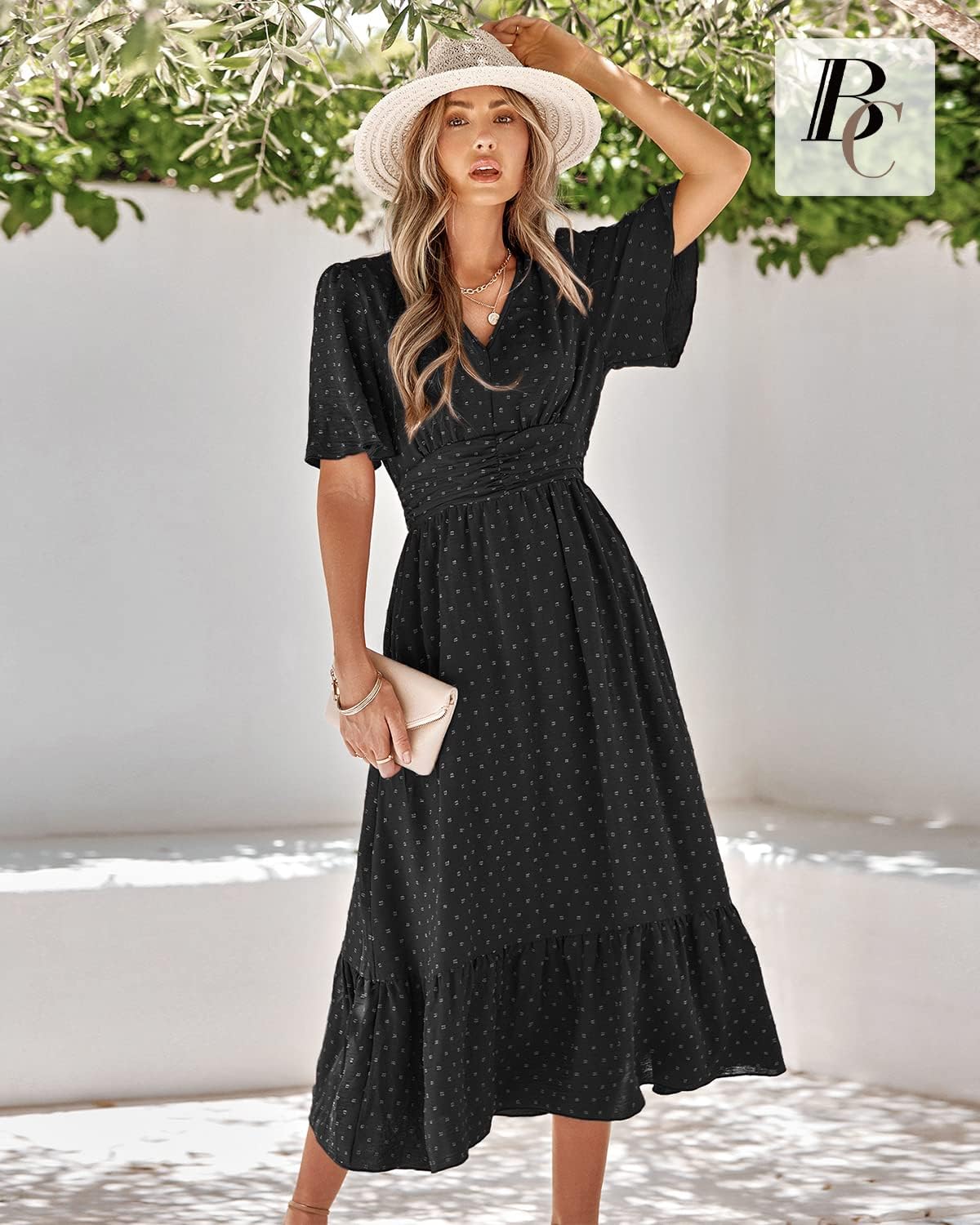 Thumbnail 1 de BebreezChic Sommerkleid Damen Lang Boho mit Swiss-Dot, V-Ausschnitt & hoher Taille