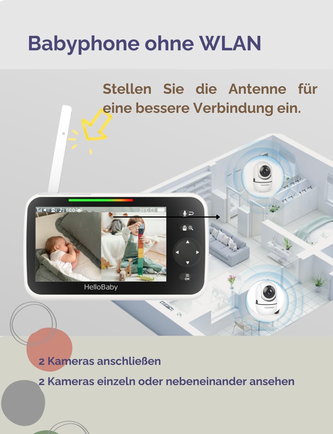 Thumbnail 5 de HelloBaby HB6550 Babyphone Kamera mit 3500 mAh Akku 5 Zoll Bildschirm