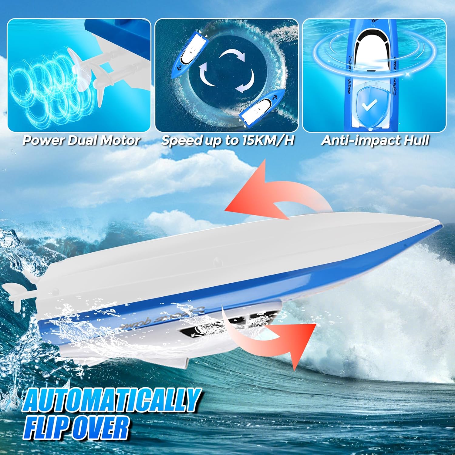 Thumbnail 3 de SZJJX RC Boat for Kids: 100+ Minutes of Play, 2.4 GHz Fast Mini Racing Boat for Lakes, Pools and Ponds