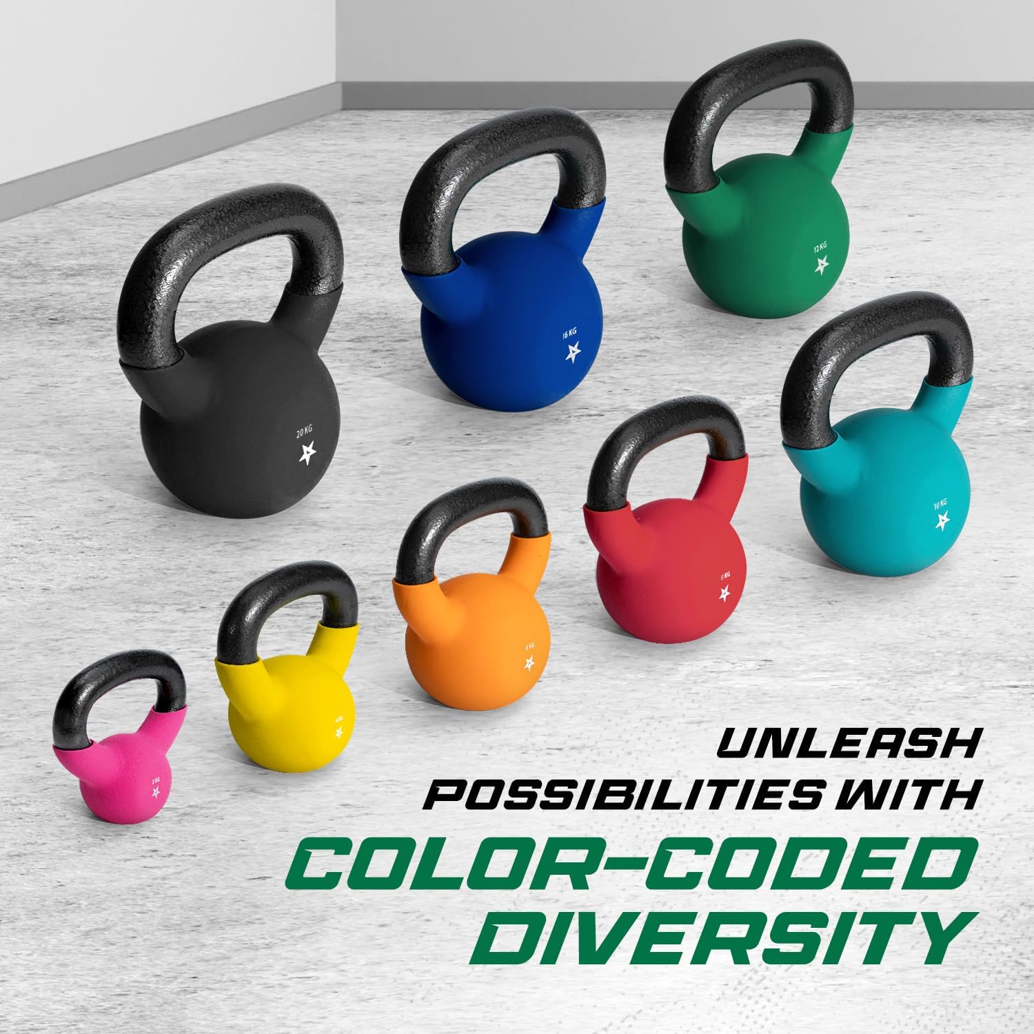 Detalle de Yes4All Gusseisen-Kettlebell 2–20 kg mit Neoprenüberzug (bunt) – Swing-Dumbbell, single