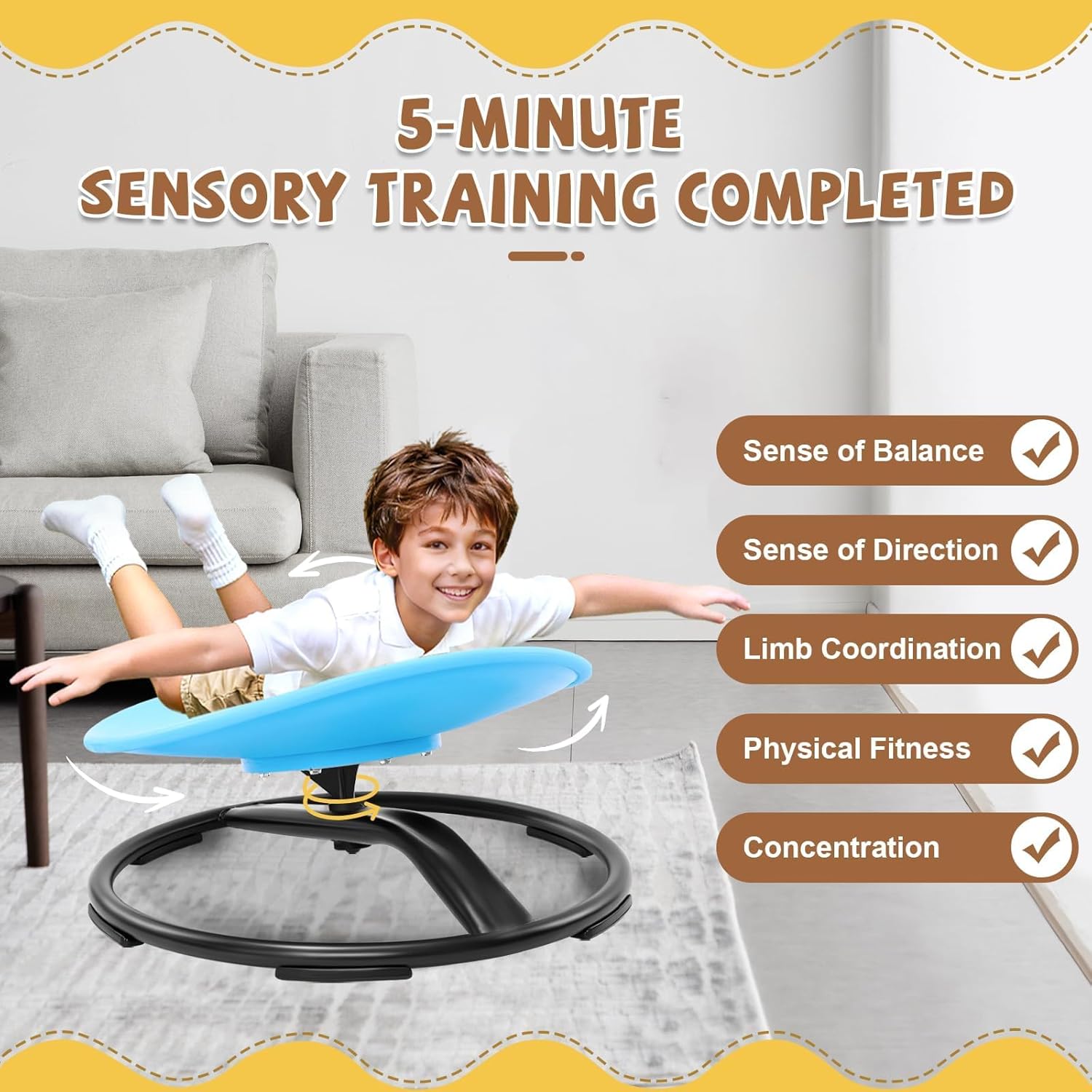 Detalle de Zhenx 360° Spinning Sensory Chair for Autistic Kids (Ages 3–18) — Blue, 220 lb Capacity