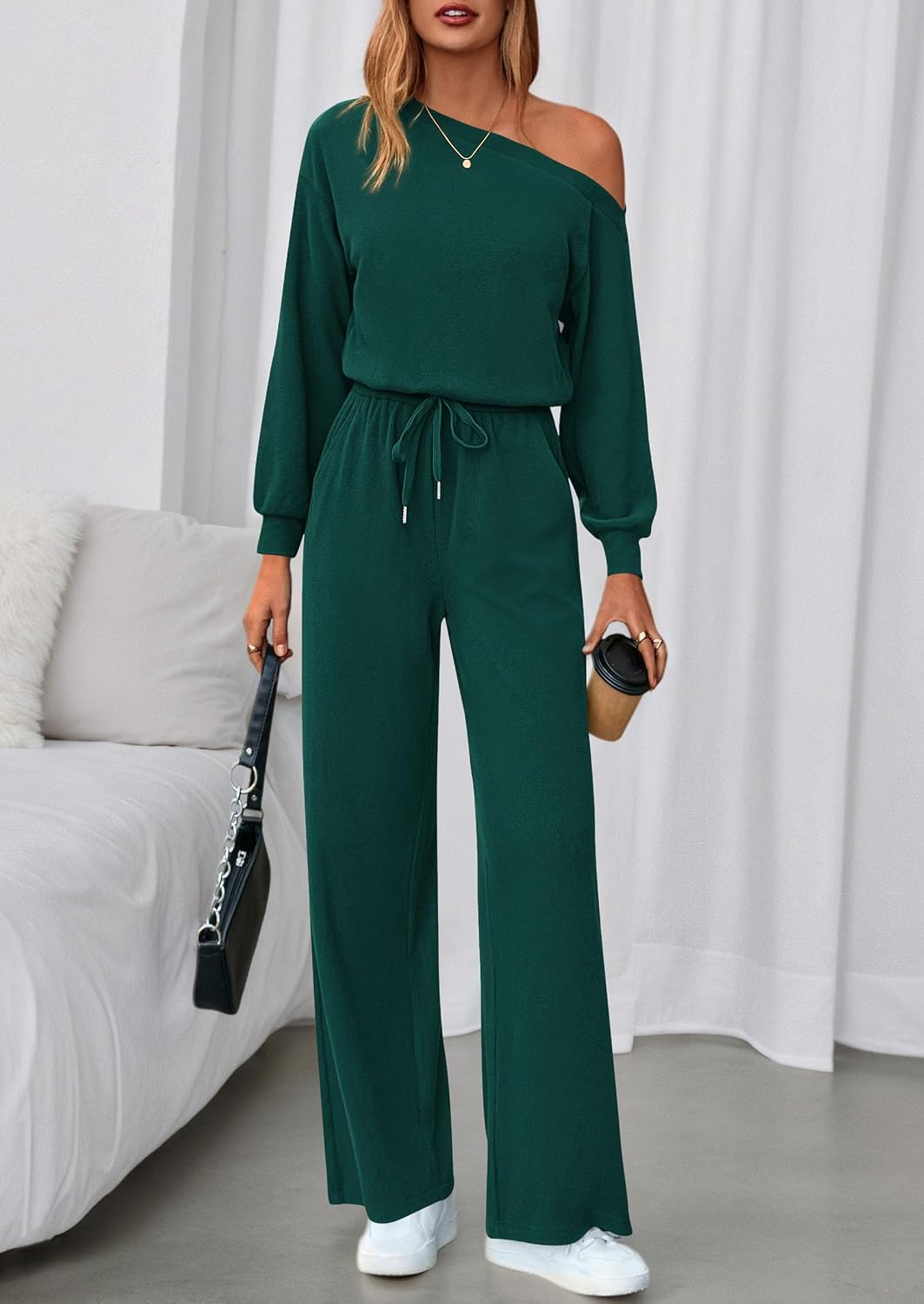 Detalle de PRETTYGARDEN Women's Jumpsuit, Off-Shoulder