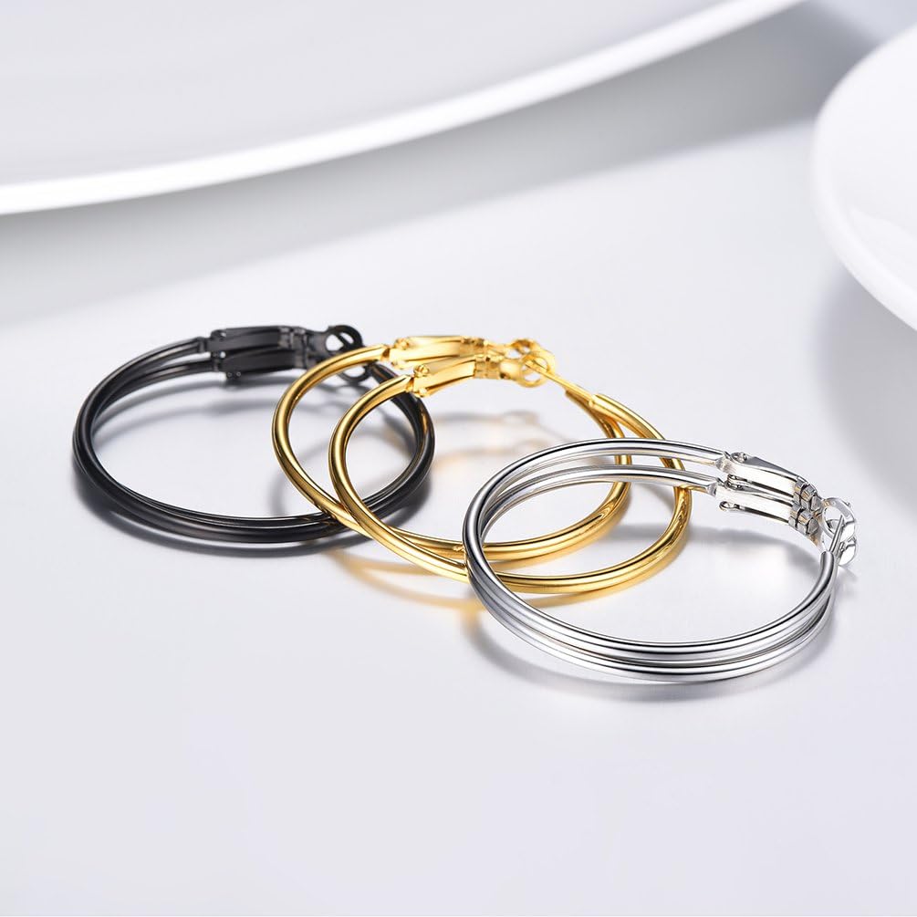 Thumbnail 3 de PROSTEEL set di orecchini a cerchio da donna in acciaio inox 316L (argento, nero e oro) con diametro 40 mm