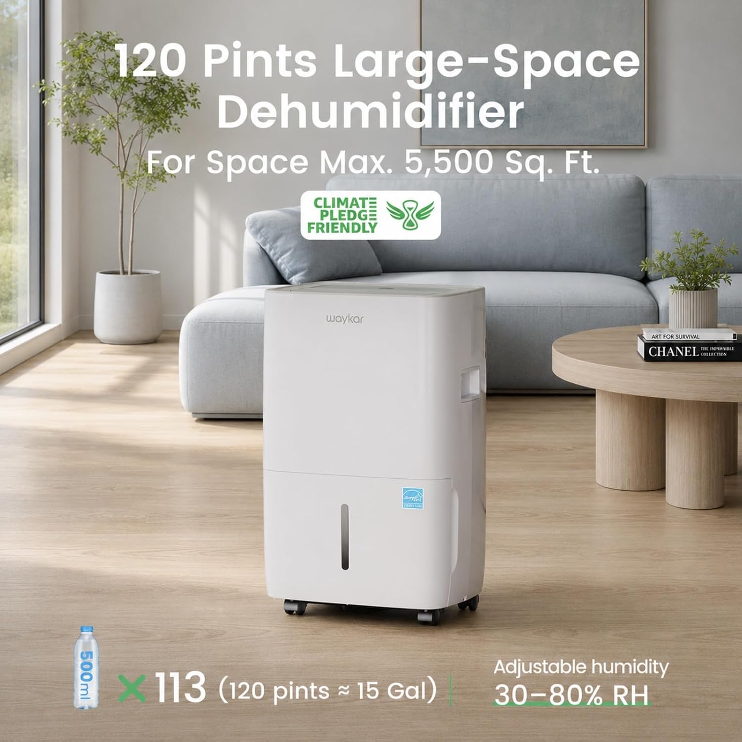 Detalle de Waykar JD025CE-120-CA-X1 120-Pint Dehumidifier, Energy Star, 6,000 Sq. Ft.