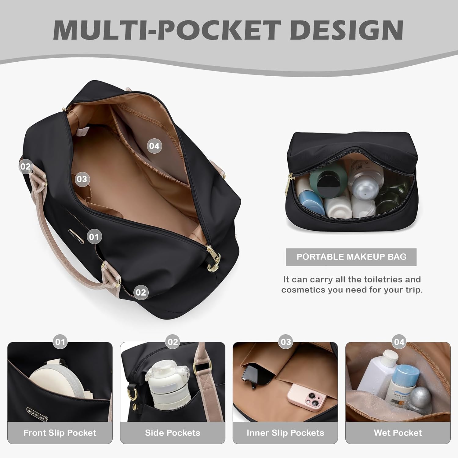 Thumbnail 2 de 46L Sac de Voyage pour Femme avec Compartiment à Chaussures et Trousse de Toilette – Noir