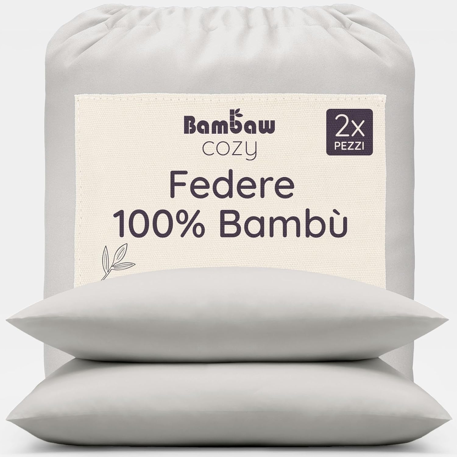 Bambaw federe di bambù 50x70 cm (confezione da 2) antiacaro, anallergiche e antibatteriche, colore grigio