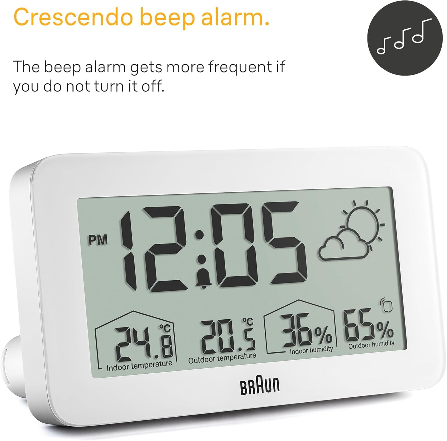 Detalle de Braun BC13WP Digital Weather Station Clock with Indoor/Outdoor Sensor