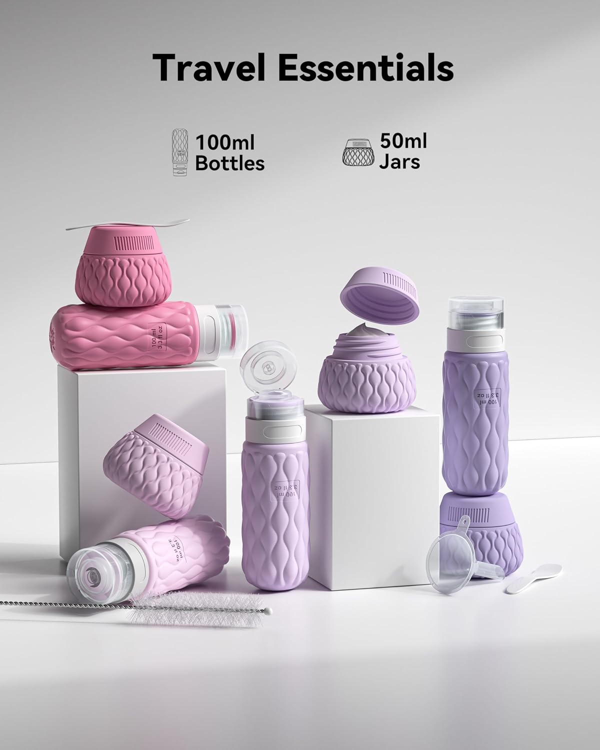 Thumbnail 1 de 8 Pack Silicone Travel Bottles for Toiletries with Labels and Clear Bag – Leakproof, TSA-Approved Travel Containers