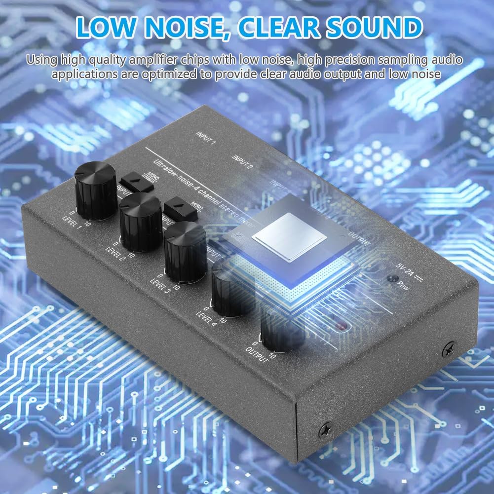 Detalle de OFFCUP 4-Channel Audio Mixer, Compact Metal Line Mixer with Individual Volume Controls