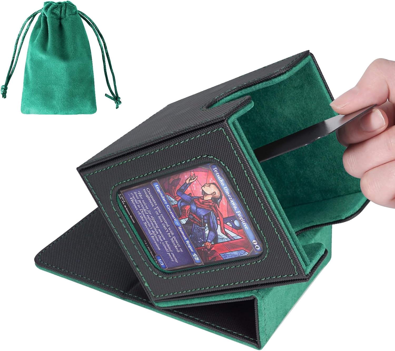 Detalle de AFIING MTG Deck Box for Commander Display: Compact, Protective Card Case with 2 Dividers, Dice Bag and Toploader