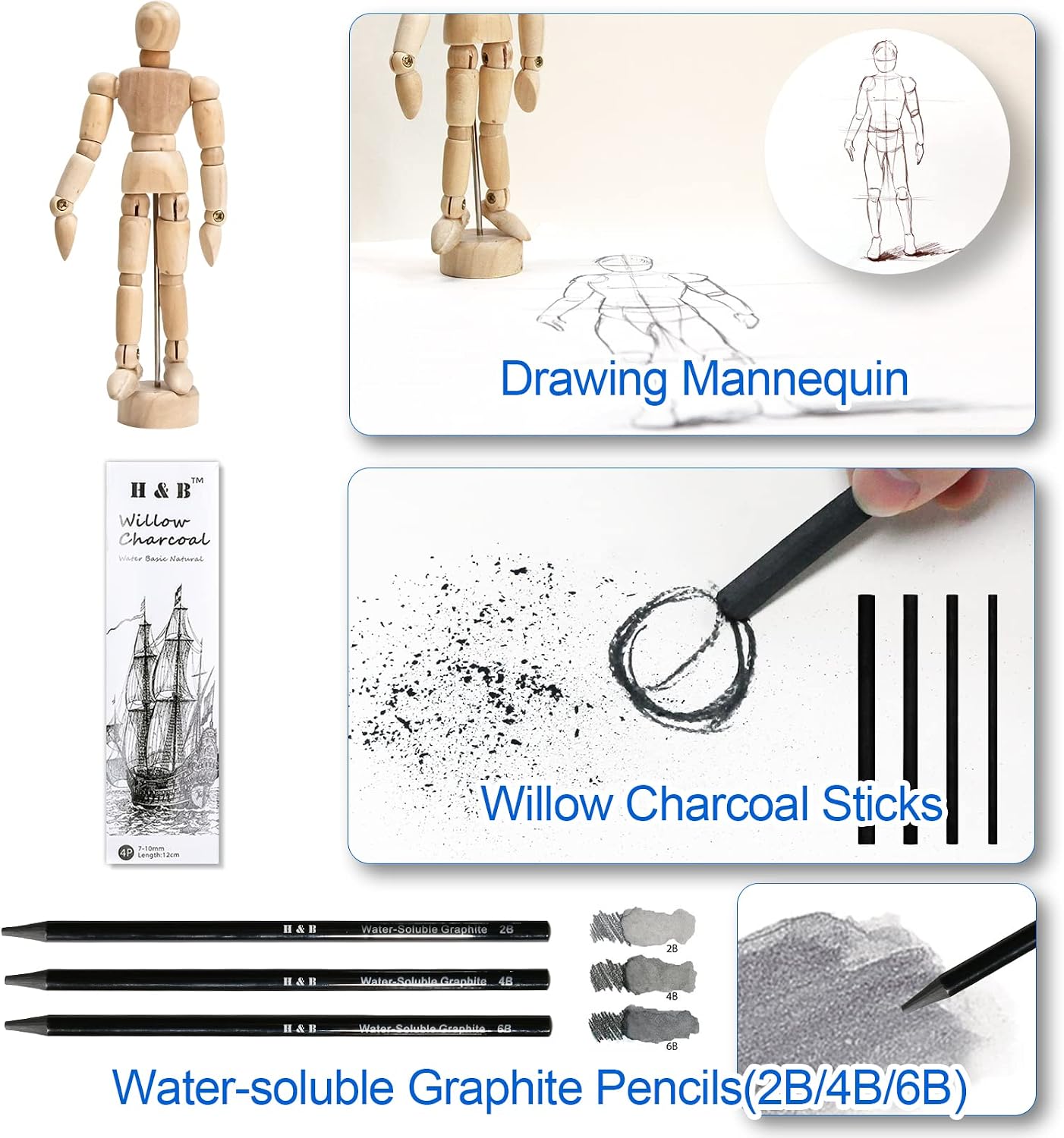 Detalle 2 de H & B 100pcs Sketching Set — sketching kit 🎨