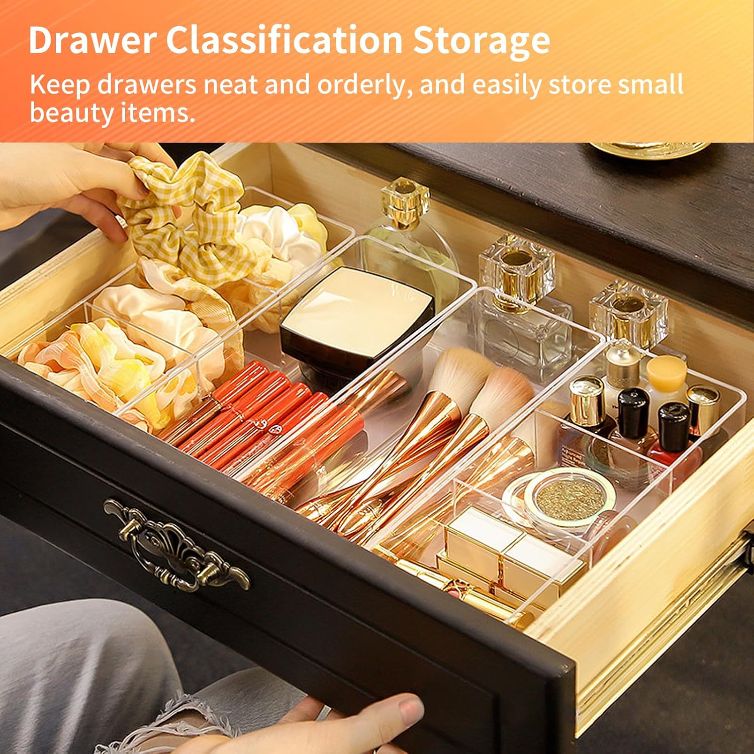 Thumbnail 4 de LUBOXIN Set of 2 Make Up Drawer Organiser – Clear Acrylic, 3-Compartment & 1-Compartment (Stackable)
