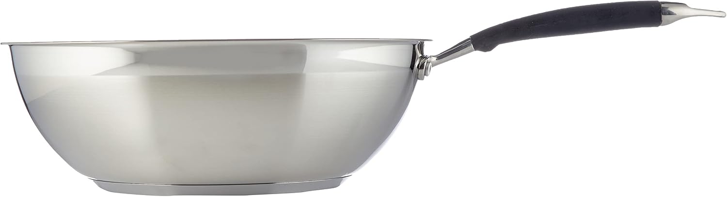 Detalle de Amazon Basics Wok-Pfanne 28 cm – robustes Edelstahlmodell mit Antihaftbeschichtung
