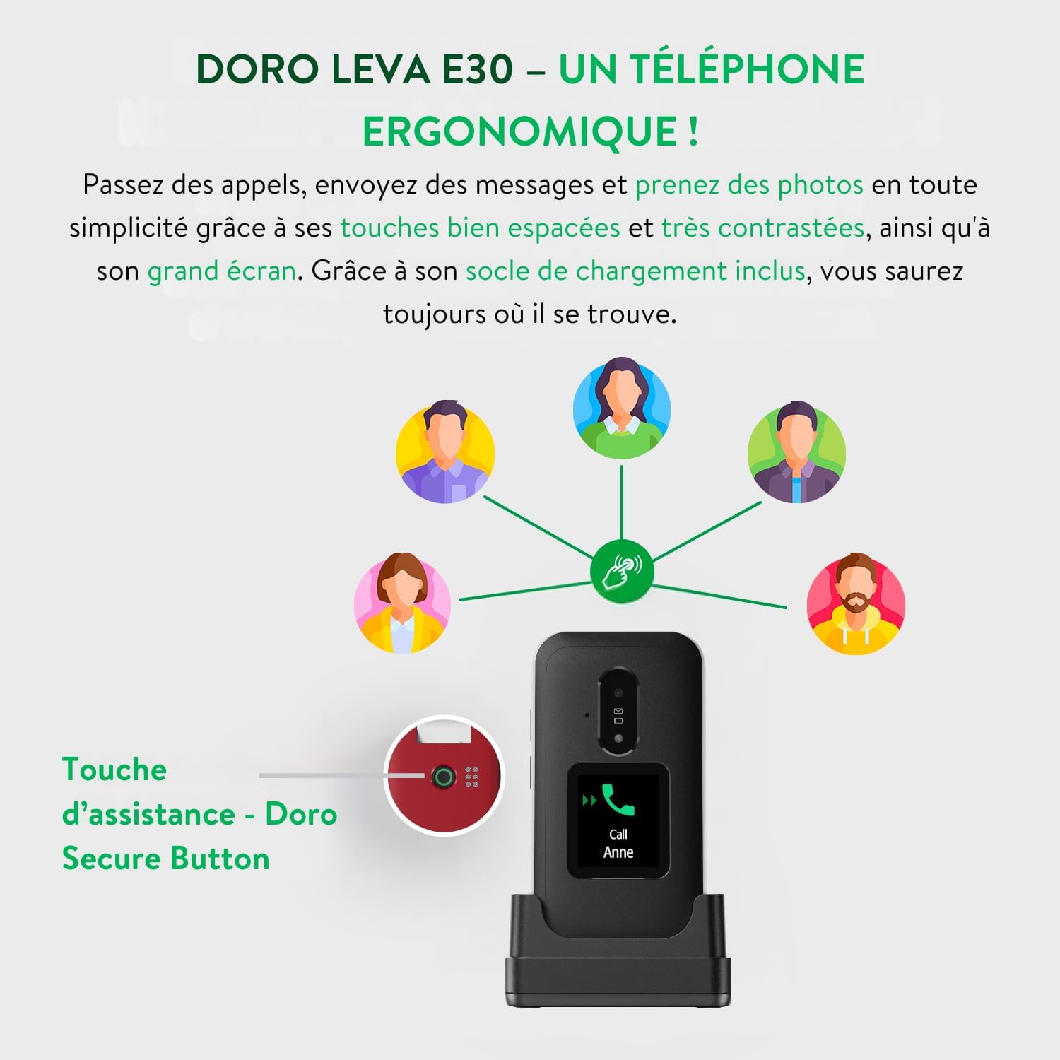 Thumbnail 3 de Doro Leva E30, Schwarz/Wei ?: téléphone à clapet pour seniors