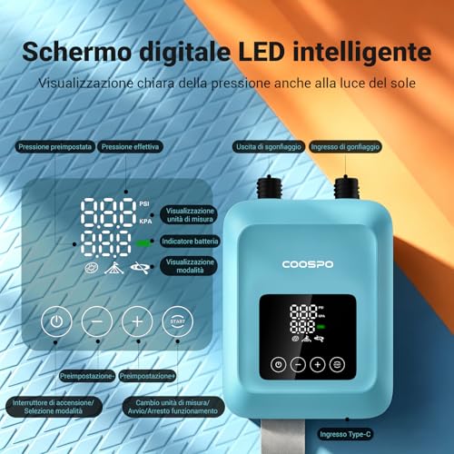 Detalle de CooSpo Pompa elettrica verticale per SUP: gonfiaggio ad alta pressione fino a 20 psi