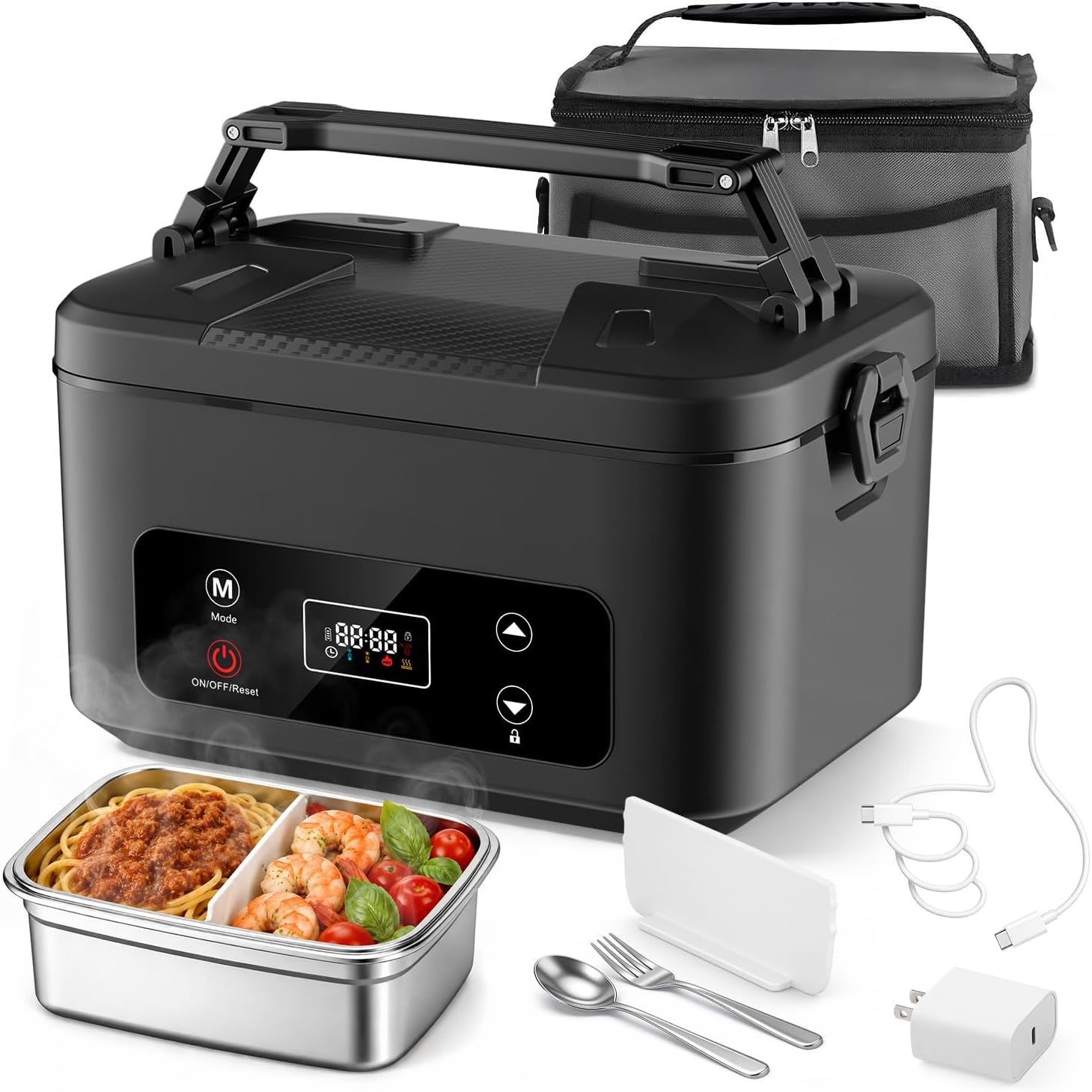 Detalle de Moexili Electric Lunch Box (2026 Upgraded) 1.2L Cordless Heated Lunch Box with Timer, 24,000mAh Battery