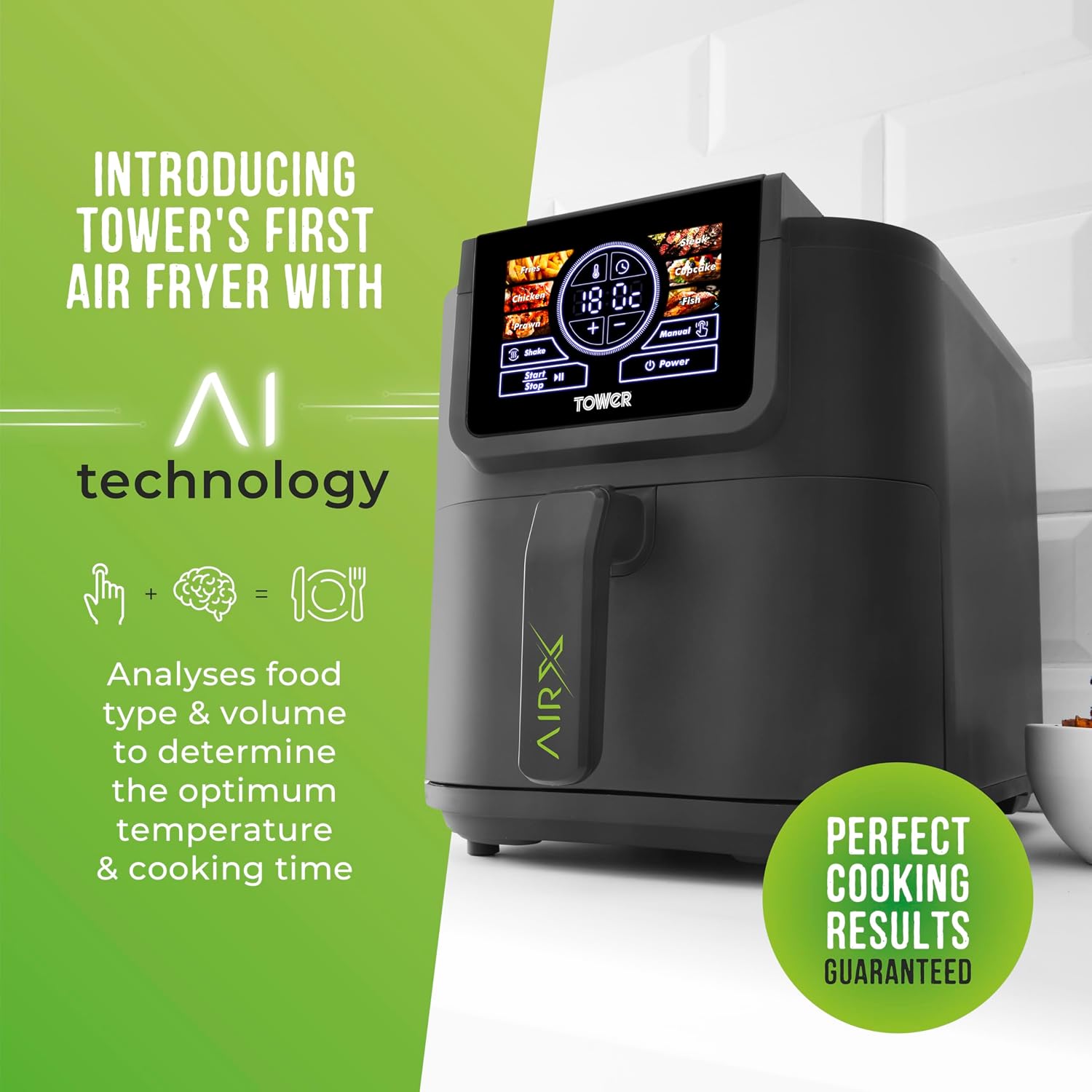 Detalle de Tower 8L AIRX AI Air Fryer with VORTX Technology (T17158) – 8L, 1500W, Grey