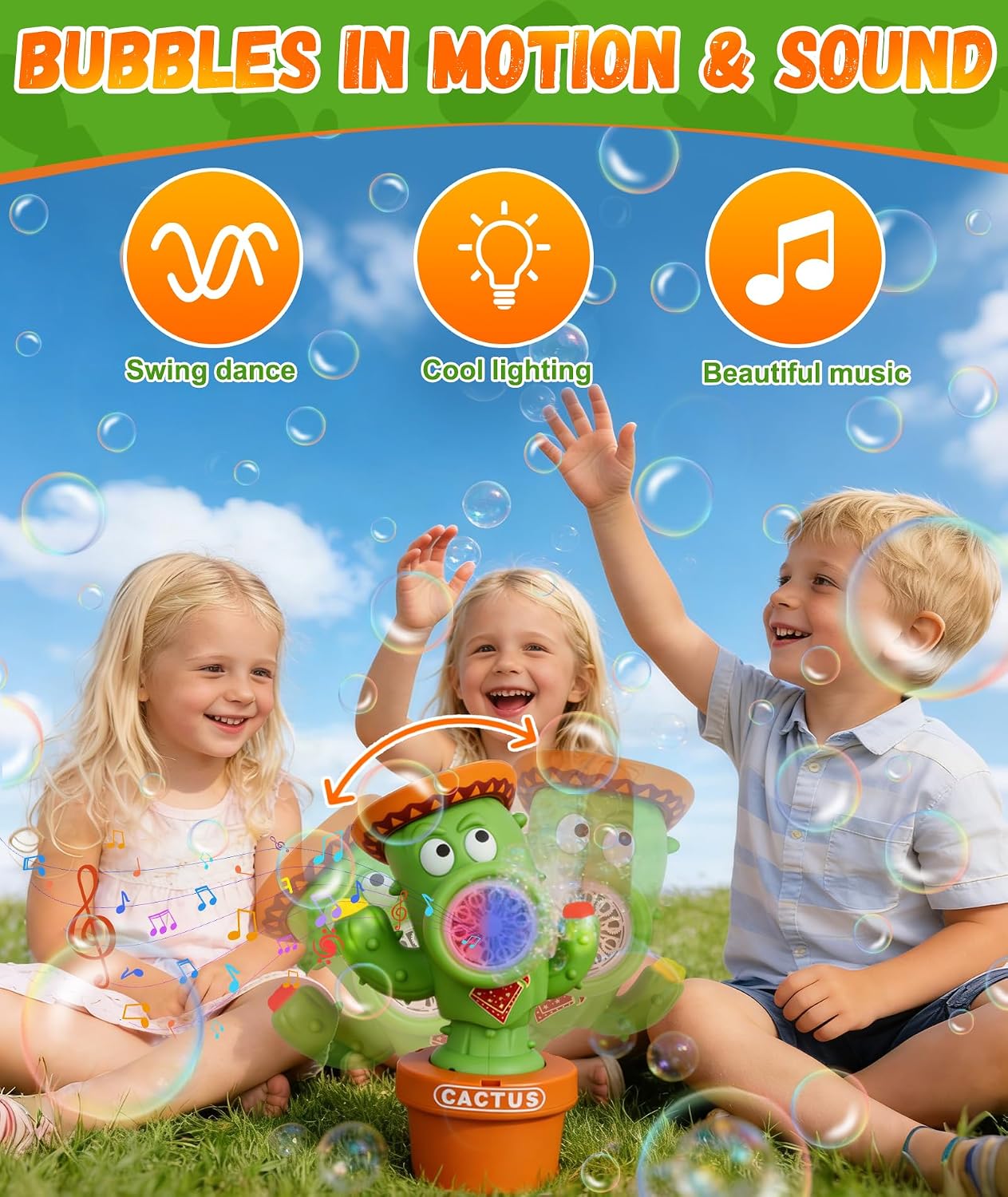 Detalle de Protado Bubble Machine for Kids – Rechargeable Dancing Cactus Bubble Blower