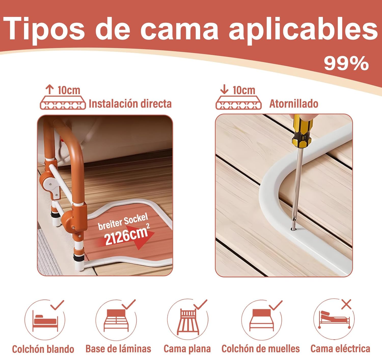 Thumbnail 4 de Barandilla cama adulto plegable Barandilla Cama 3 alturas seguridad