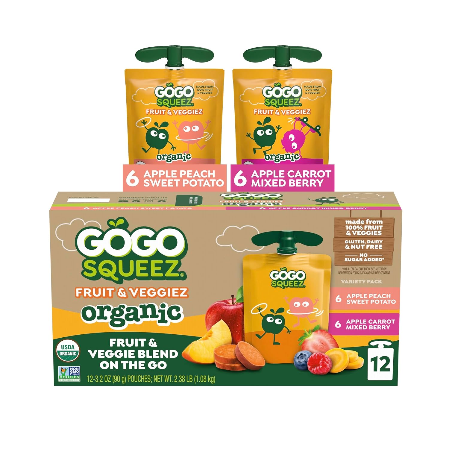Detalle de GoGo squeeZ 280425 Organic Fruit & VeggieZ Pouches, 12 Count