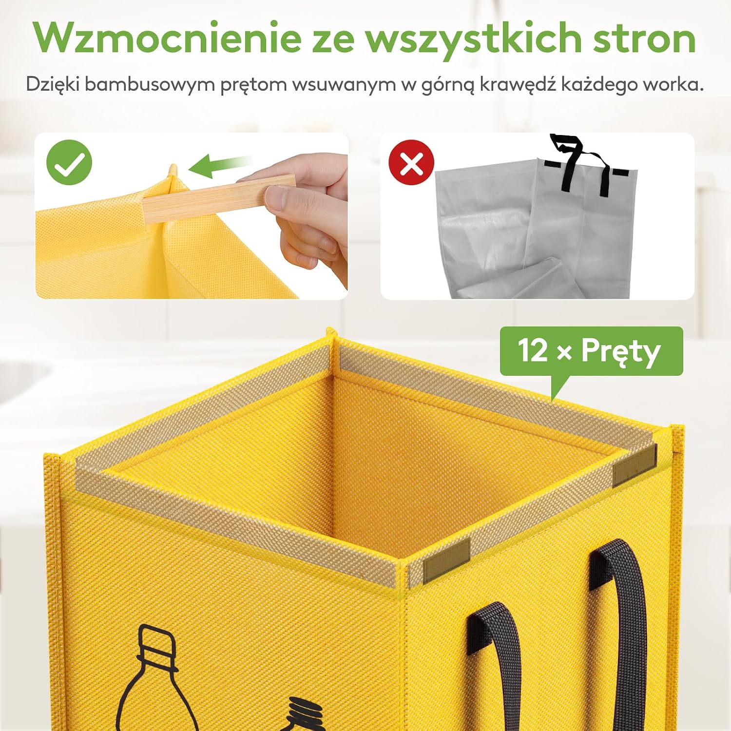Detalle de Lifewit system segregacji odpadów, 3 worki 45 l z włókniny 160G