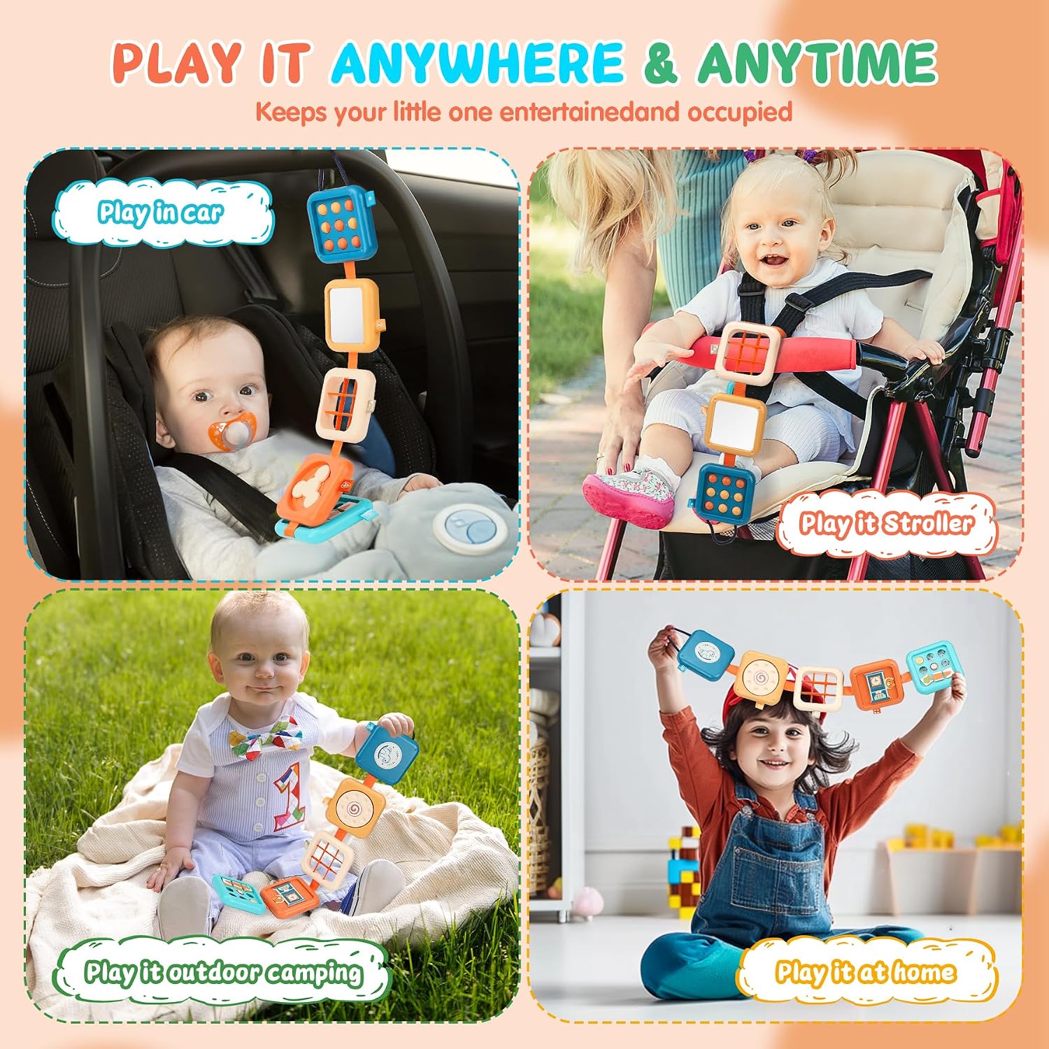 Detalle de SOSUSHOE Montessori Busy Board Cube for 1-Year-Olds – Portable Travel Toy