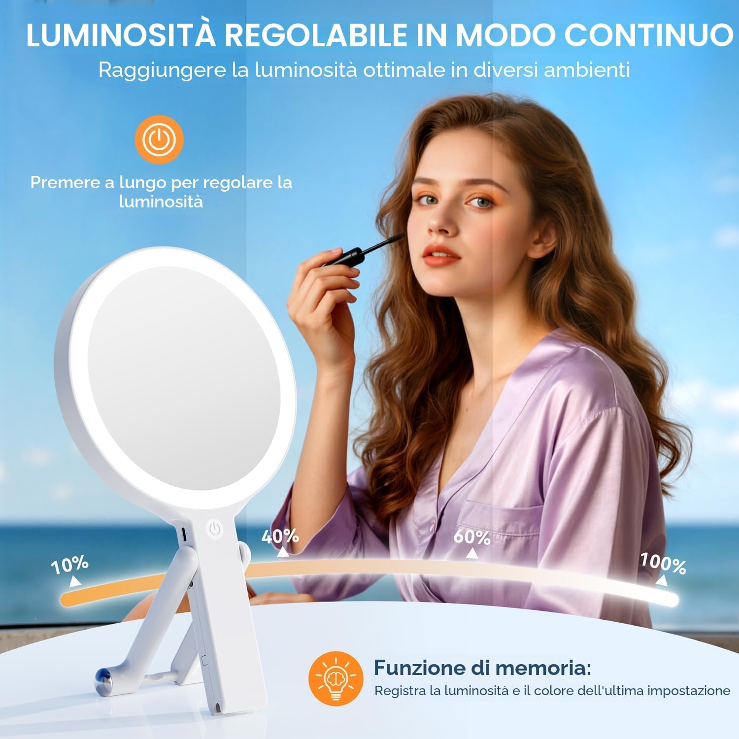 Thumbnail 4 de Auxmir Specchio da trucco con luci LED, specchio bifacciale 30X/1X e batteria ricaricabile (portatile e pieghevole)