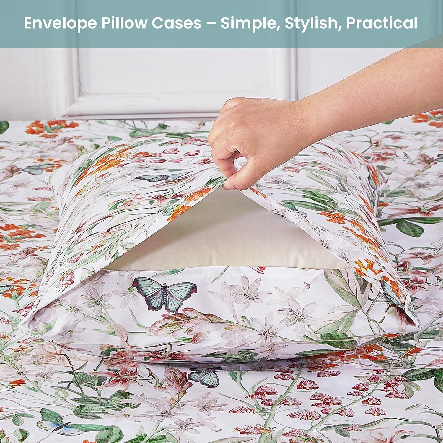 Thumbnail 6 de Softan Green Floral Queen Sheet Set with Deep Pockets and Non-Slip Straps