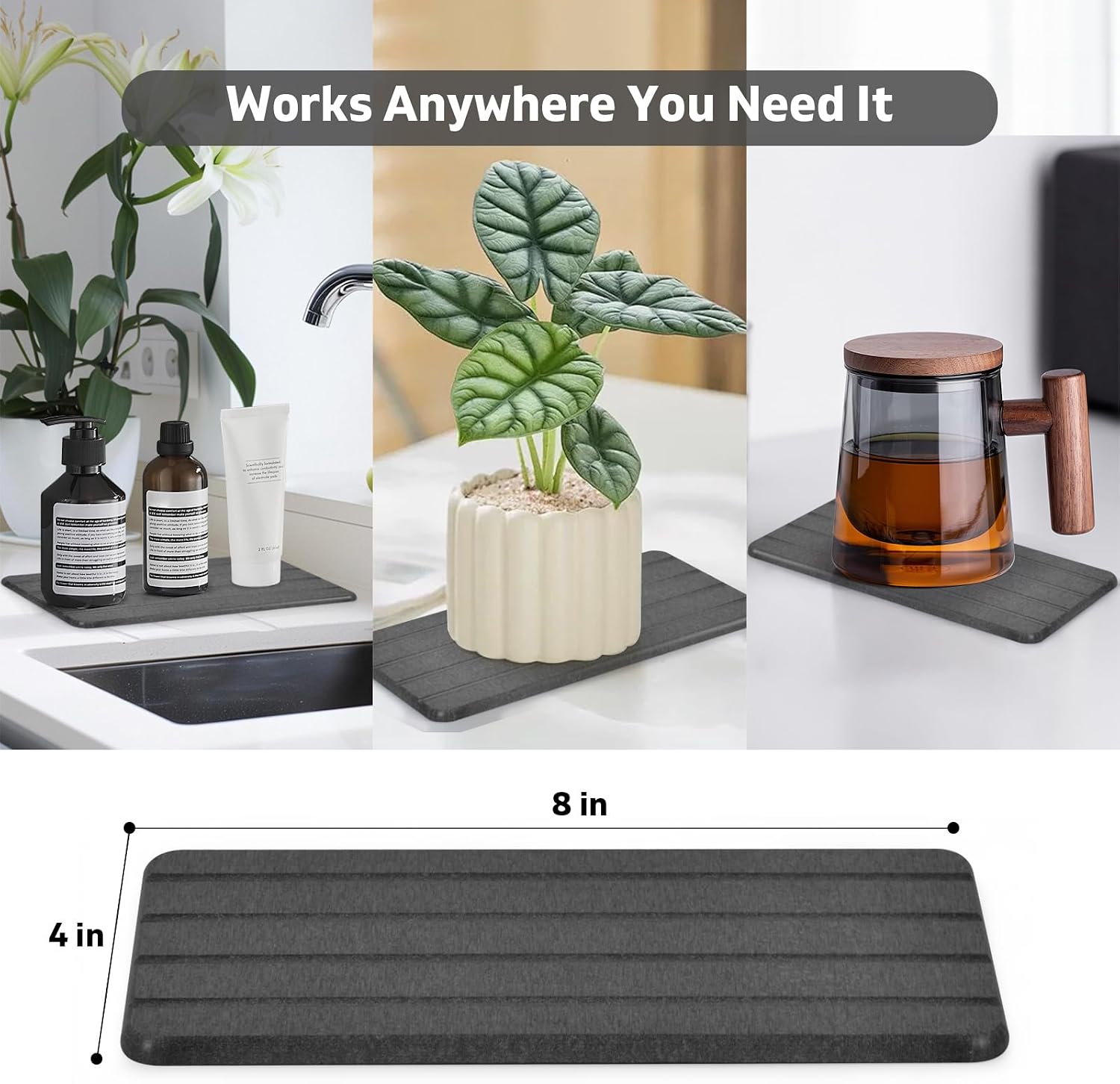 Detalle de LONSTA gdgfd Diatomite Dish Drying Mat, 71 × 41 cm, Foldable Marble Look