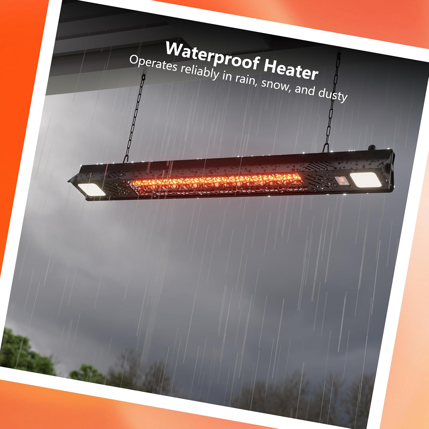 Detalle de Sundate P06-GLW15B Hanging Infrared Patio Heater, 1500W with Wi-Fi and Light