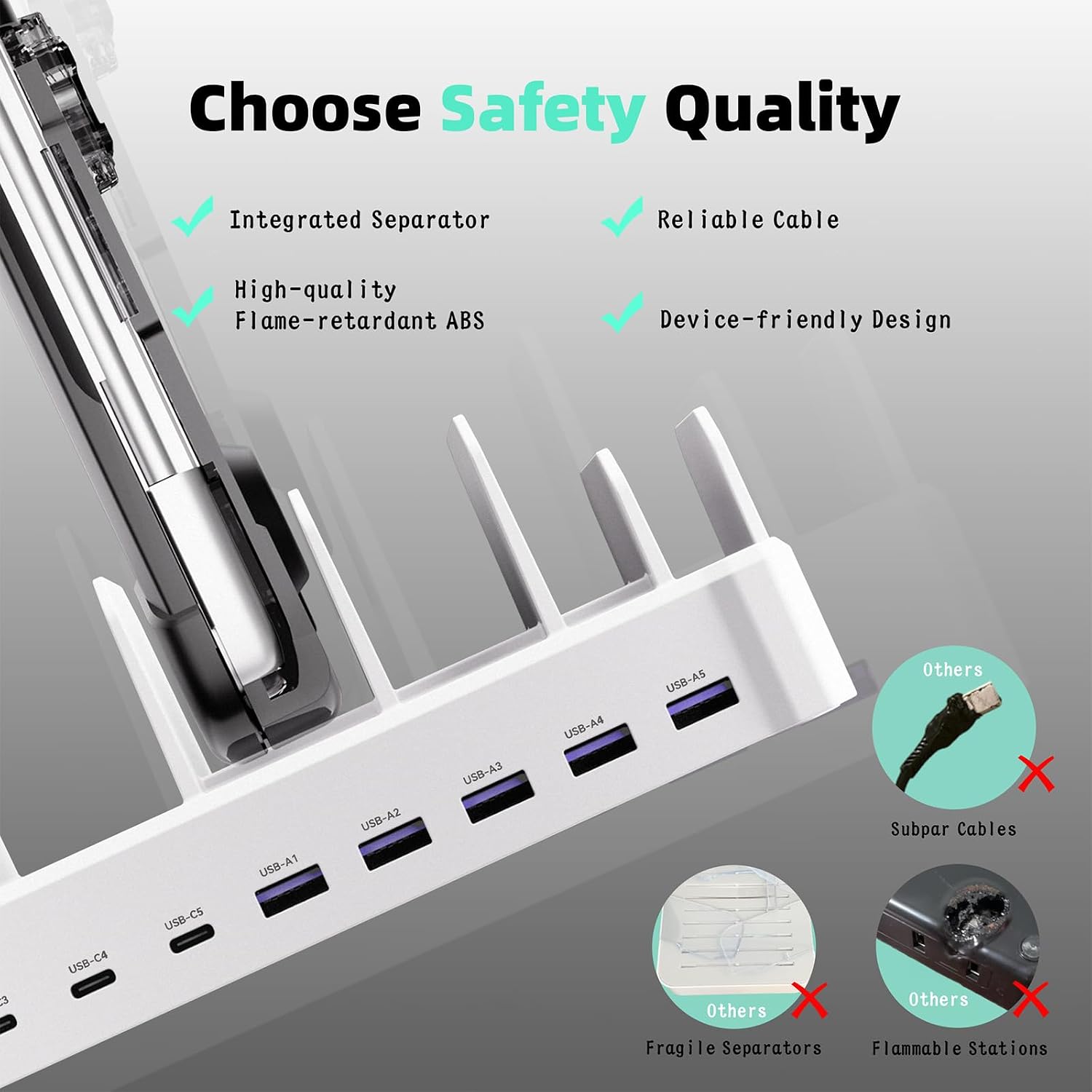 Detalle de Zobirez M10 420W 10-Port USB Charging Station with Dual 65W USB-C