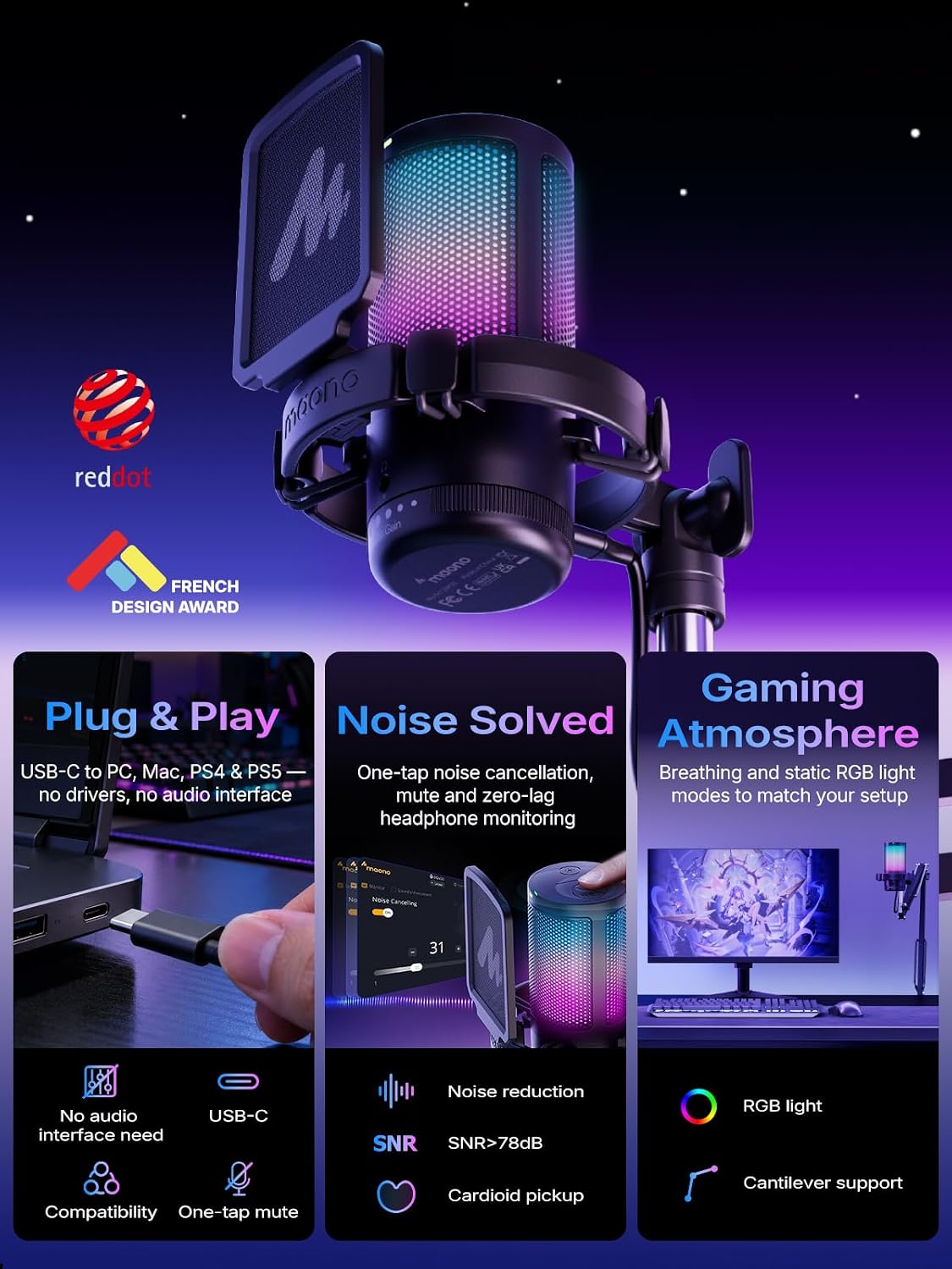 Detalle 2 de MAONO Gaming USB Microphone DGM20S