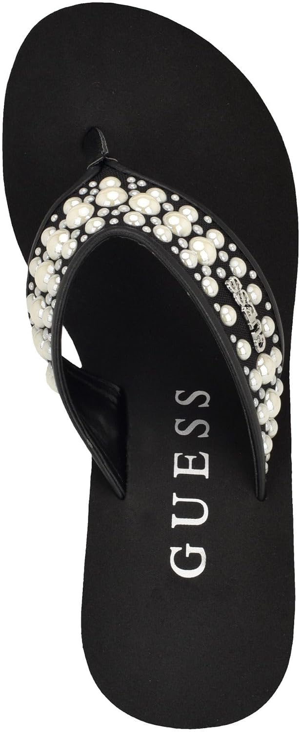 Detalle de GUESS Femme Silus Sandale : élégance perlée et confort sur talon compensé 7,5 cm