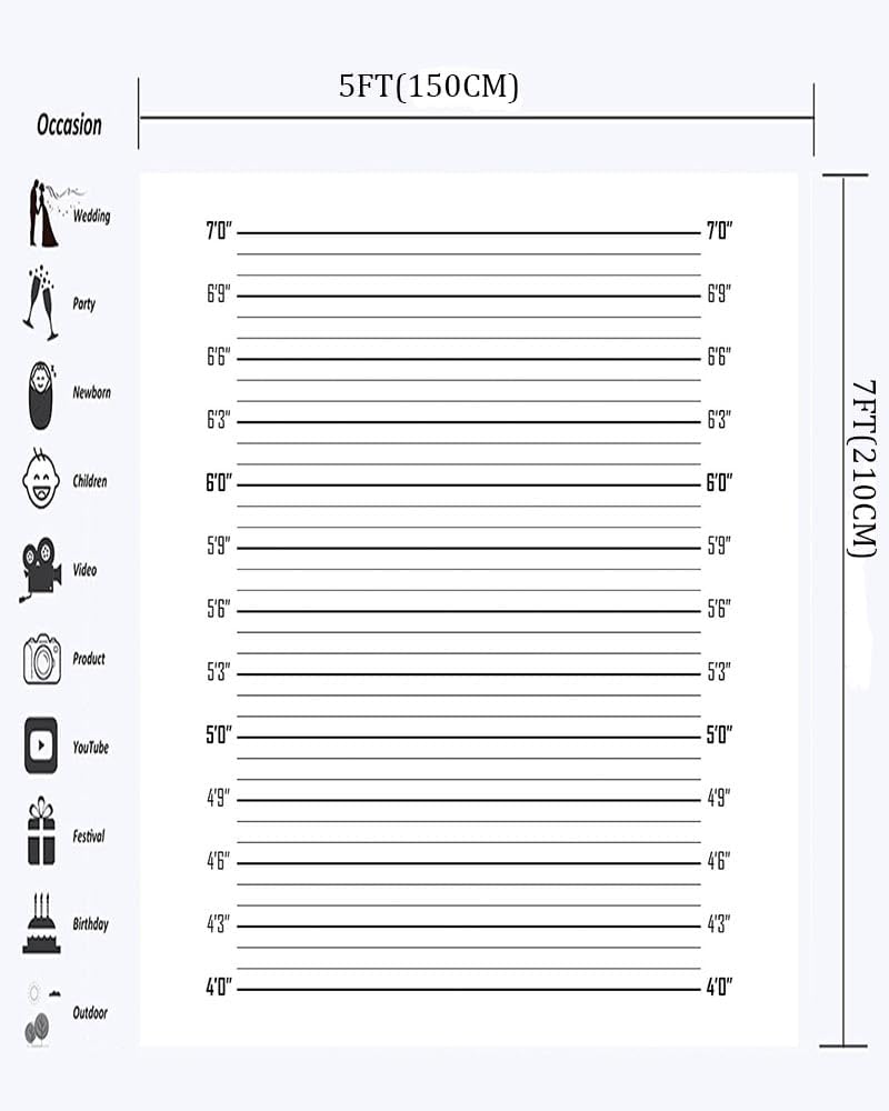 Thumbnail 1 de Haosphoto Mugshot Backdrop 5x7FT – Police Lineup Height Charts Vinyl Background for Photography