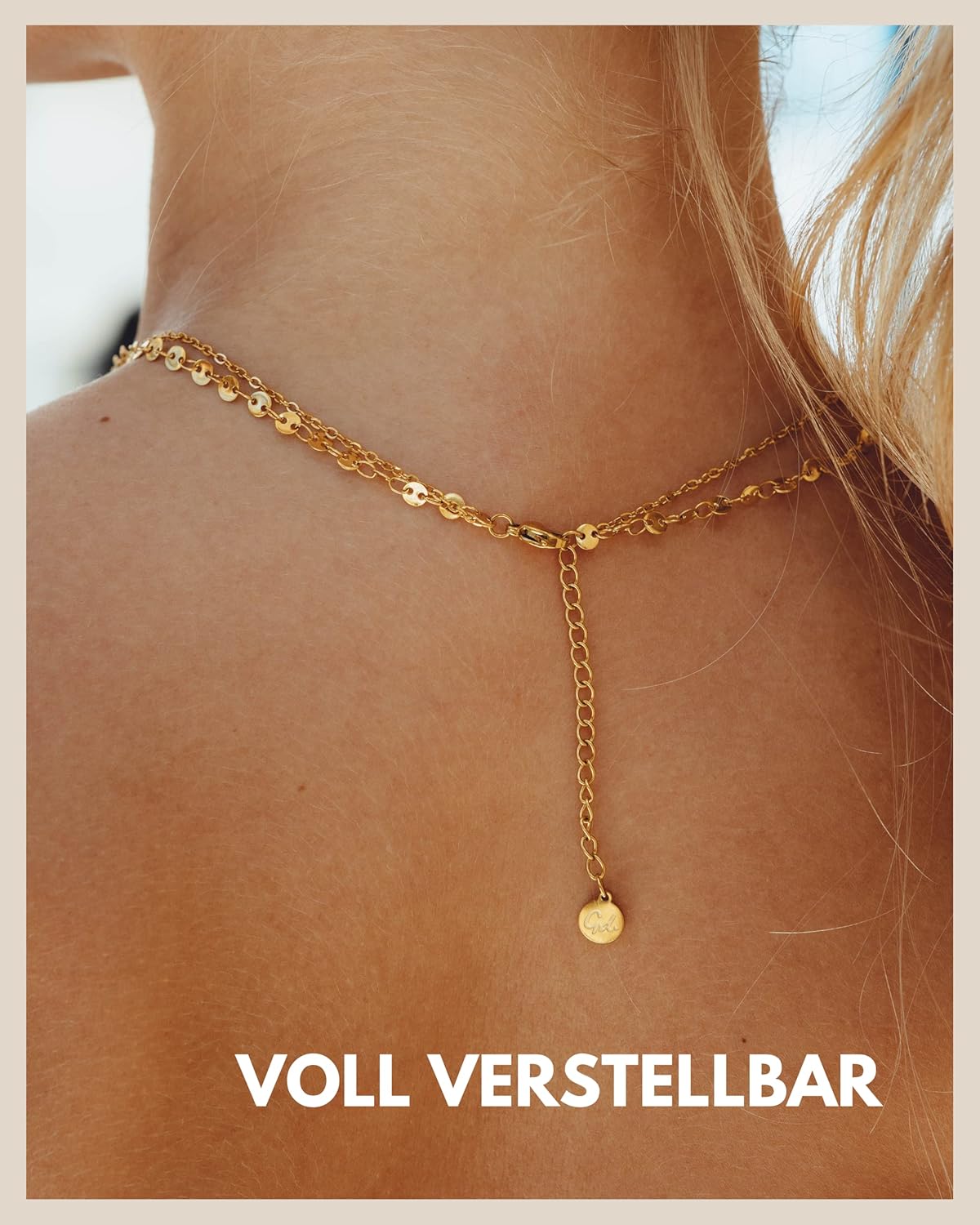 Detalle 2 de GD GOOD.designs zweireihige Coin-Kette für Damen aus Edelstahl – wasserfest, verstellbar