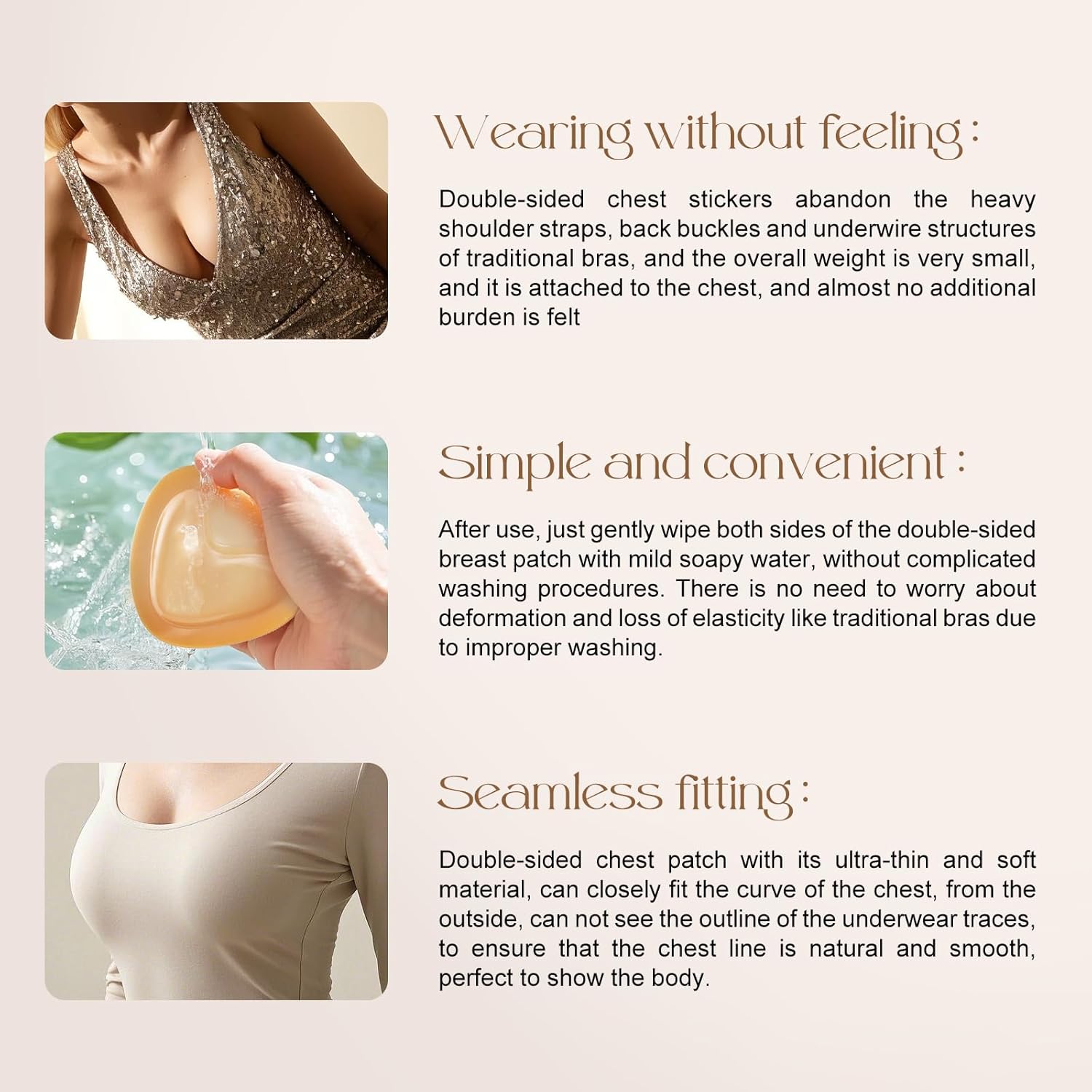 Thumbnail 5 de Uiheex Double Sided Sticky Bra Inserts: Reusable Push-Up Adhesive Pads for Bikini, Swimsuit, and Sports Bras