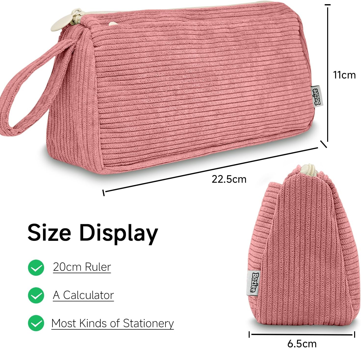 Detalle de Boziee Cord-Stoff Federmäppchen (Mäppchen für Schule & Büro) – Rosa