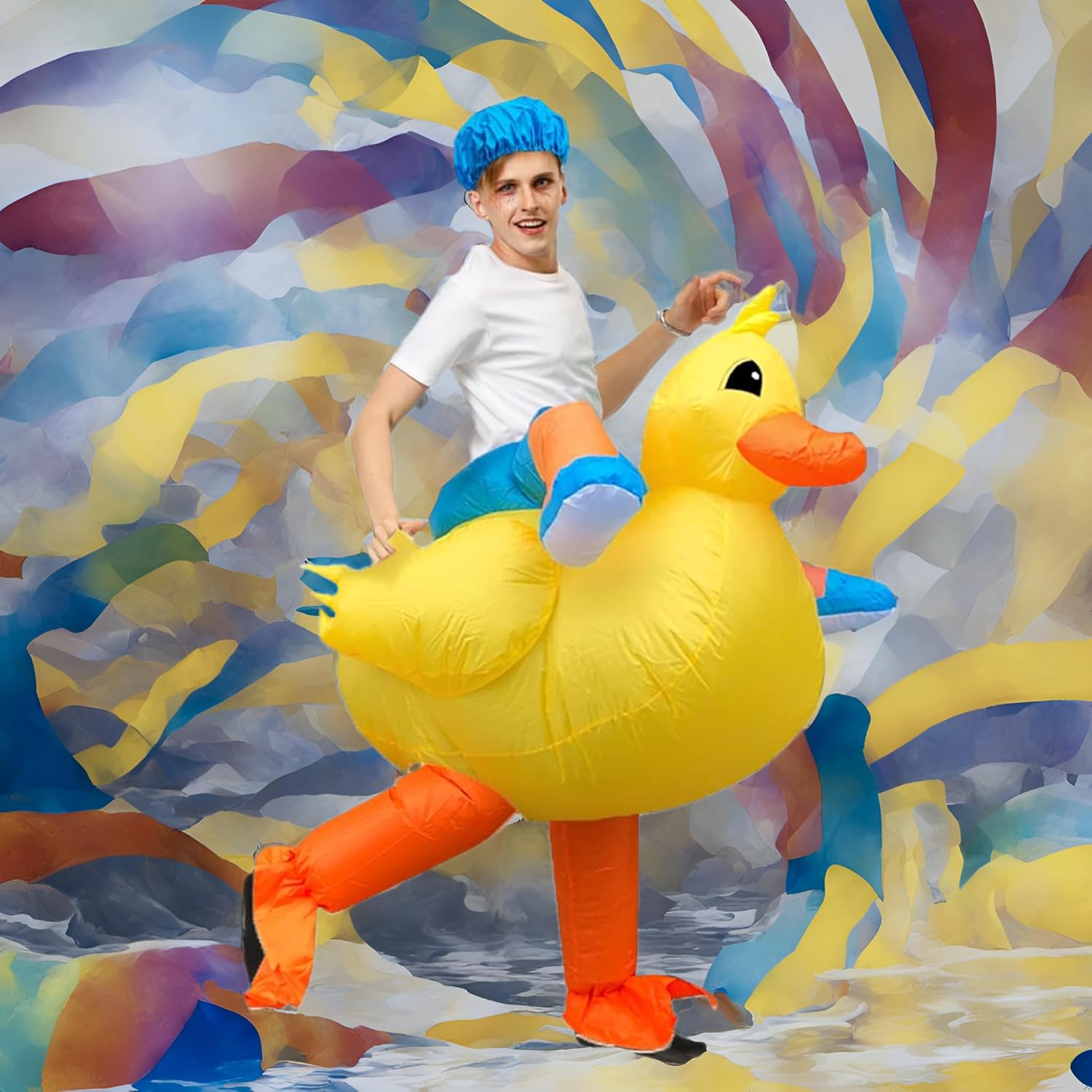 Detalle 2 de Costume Gonflable Canard Adulte JASHKE – Déguisement Canard Jaune pour Carnaval, Halloween et Fêtes