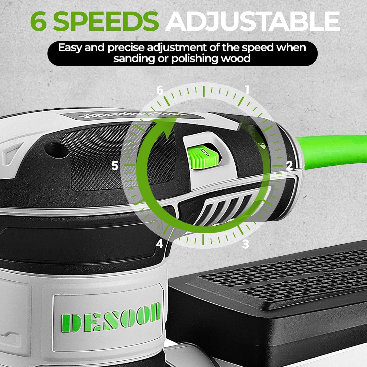 Thumbnail 5 de DESOON 300W Random Orbit Sander with 20 Pcs Sandpapers – 125mm, 6-Speed, Brake & Dust Extraction