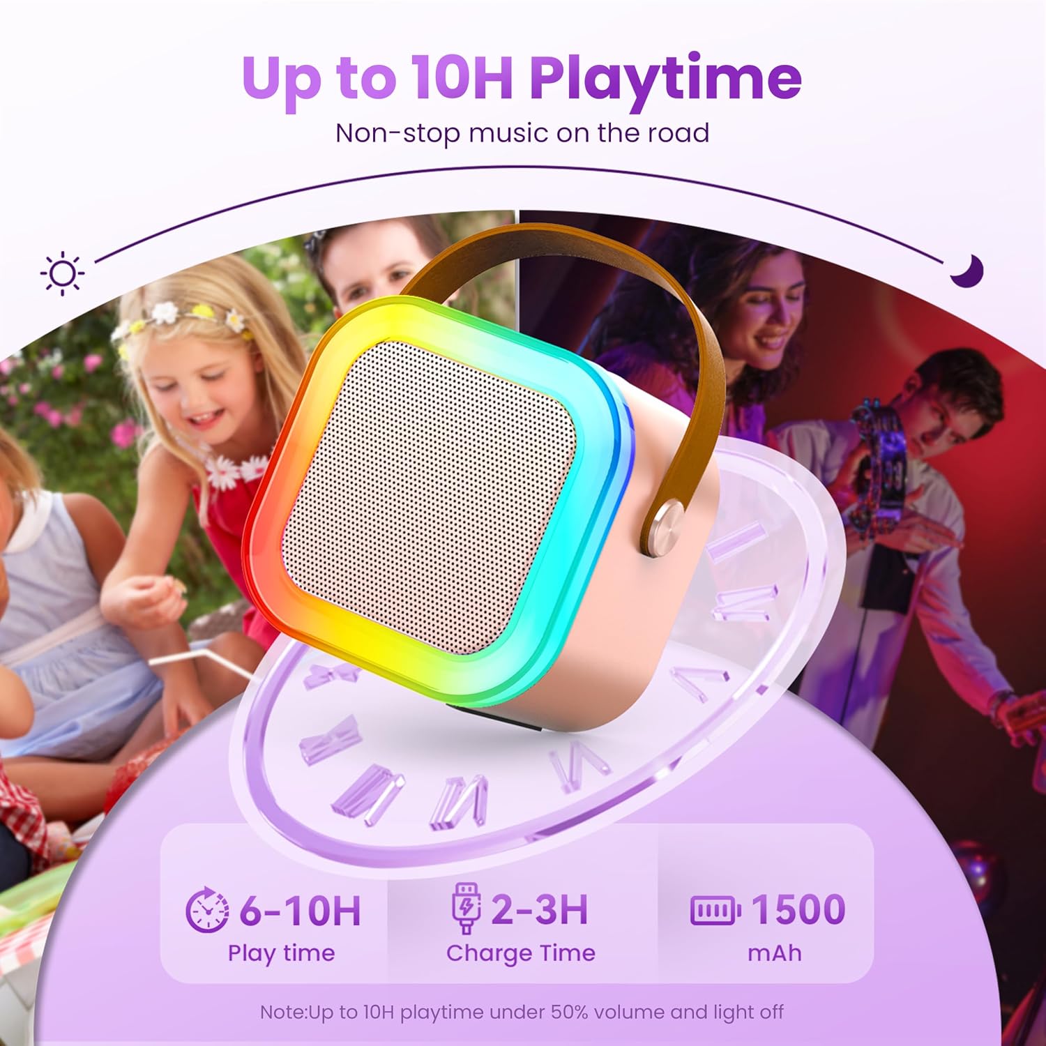 Detalle de Mini Karaoke Machine: Portable Bluetooth Speaker with 2 Wireless Microphones