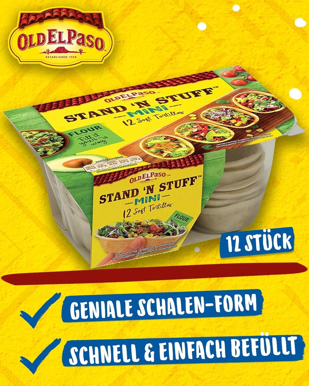Detalle 2 de Old El Paso Mini Stand'n Stuff Soft Tortilla Schalen aus Weizen – Packung mit 3 x 149 g (12 Stück)