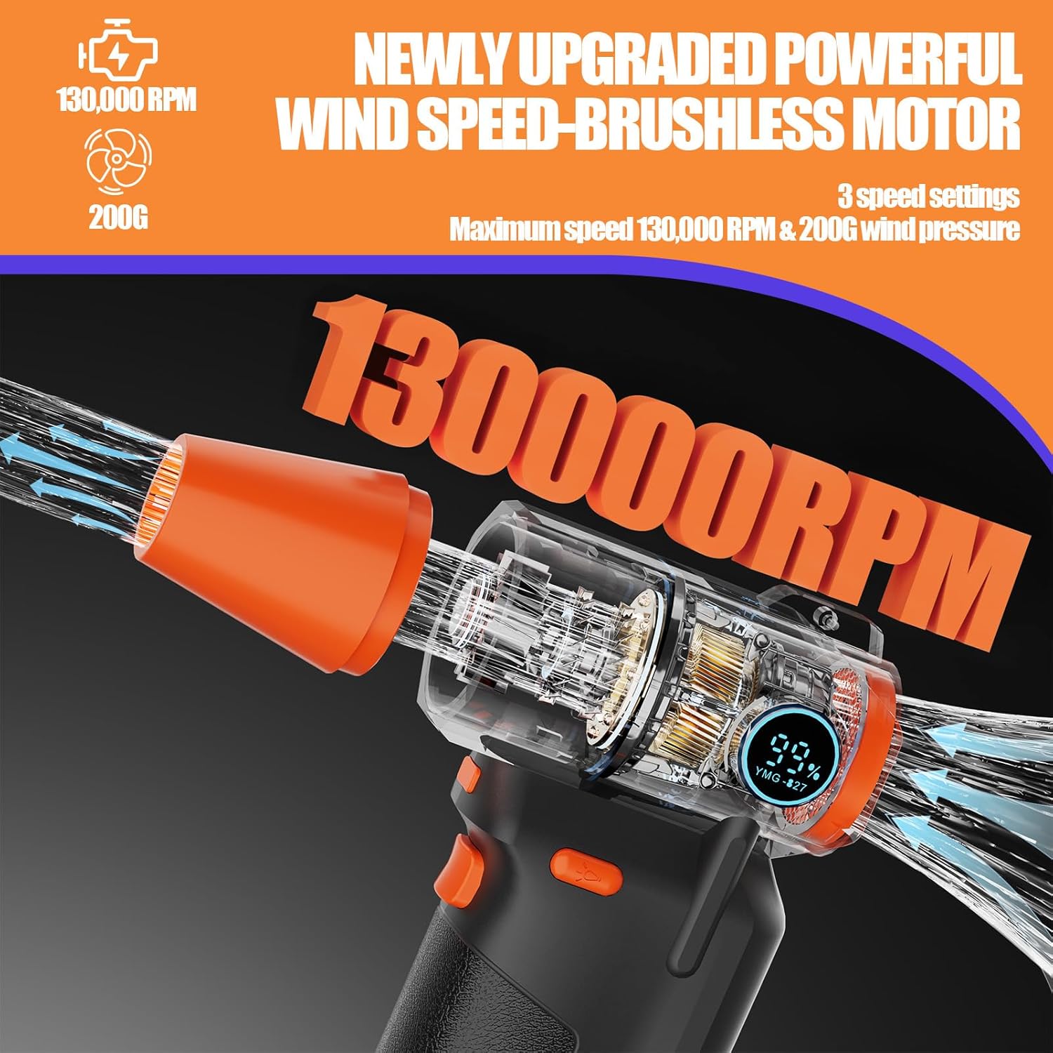 Thumbnail 1 de SYTUNG Druckluft-Staubwedel mit Akku, 130.000 U/min, LED-Licht & 3 Stufen (YMG-827)