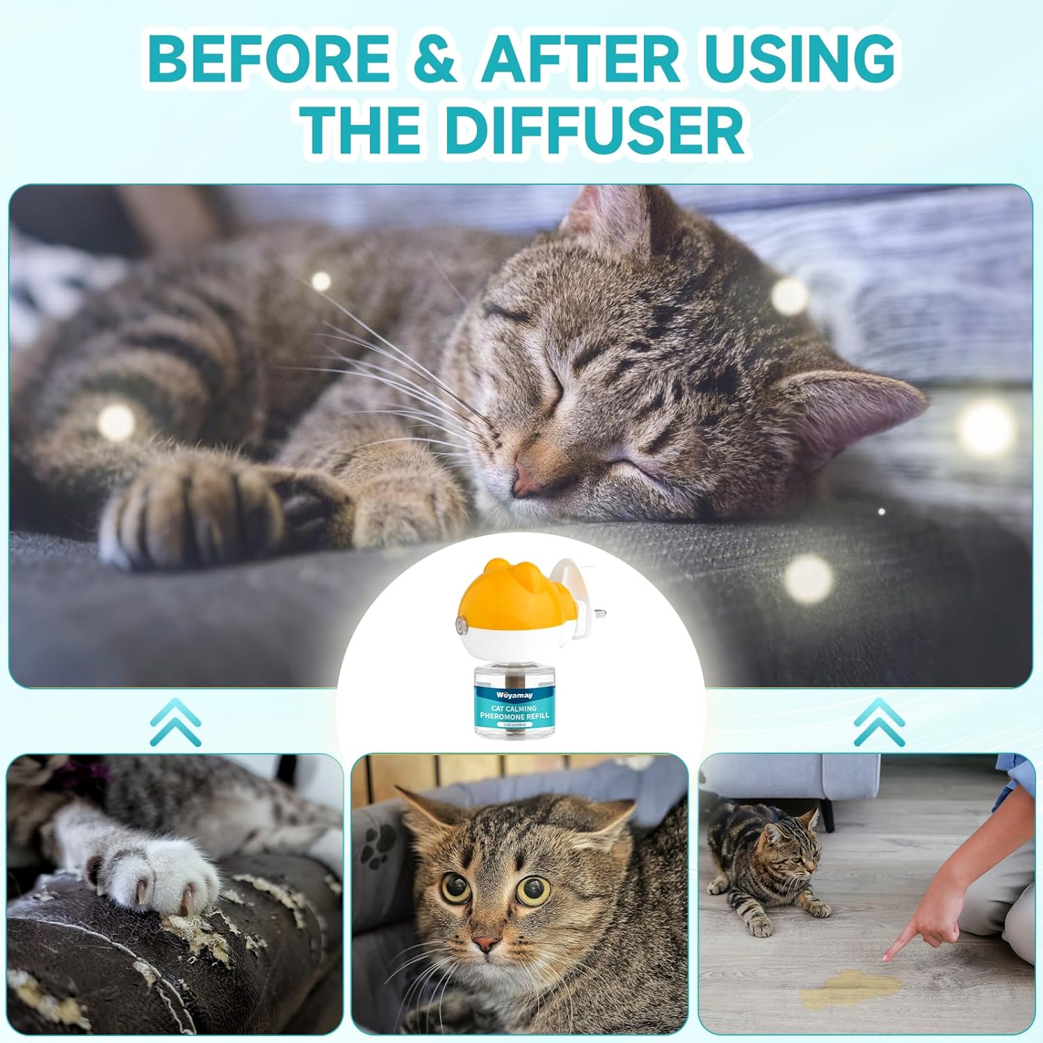 Detalle 2 de Woyamay Cat Calming Plug‑in diffuser 48ml for anxiety 🐱