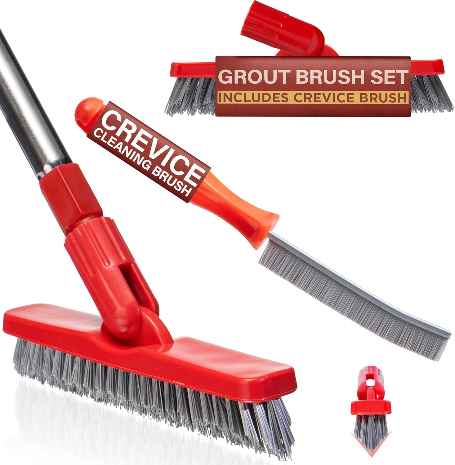 Foxtrot Living Grout Brush with Long Handle & Hard Bristle Crevice Cleaning Brush