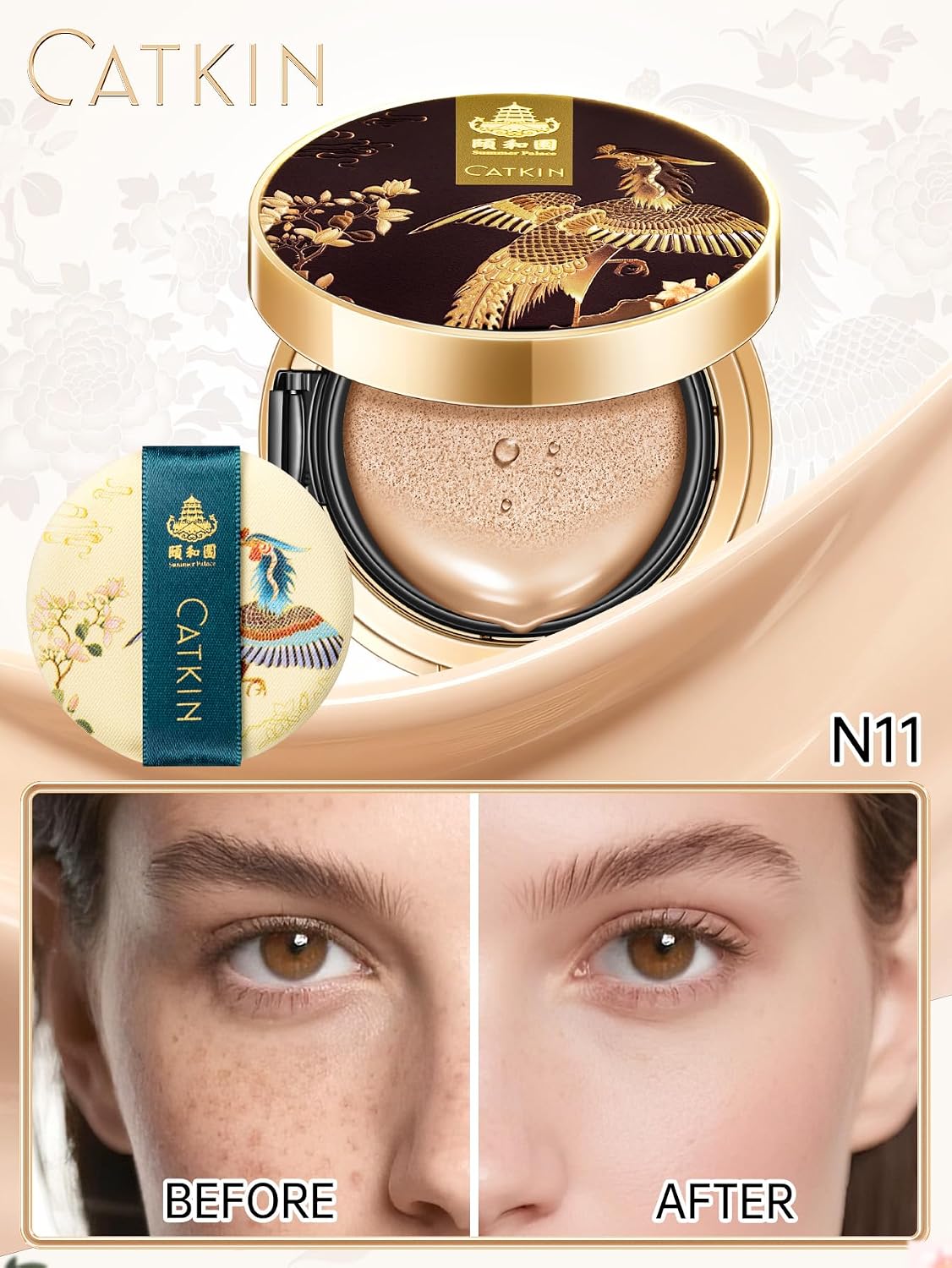 Detalle 2 de CATKIN Cushion Foundation BB Base – leichte, langanhaltende 7‑in‑1 Kräuterformel mit Nachfüllpackungen (13 g × 2)