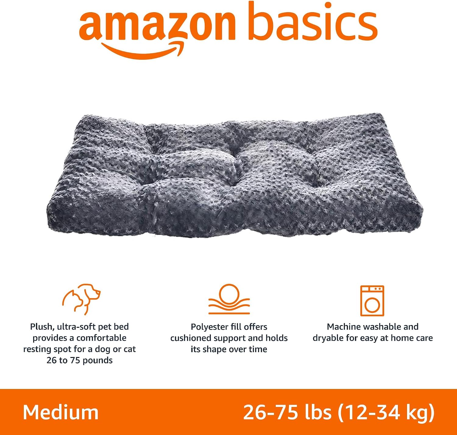 Detalle 2 de Amazon Basics M – pluszowe legowisko dla psa lub kota, 88,9 × 58,42 × 7,62 cm