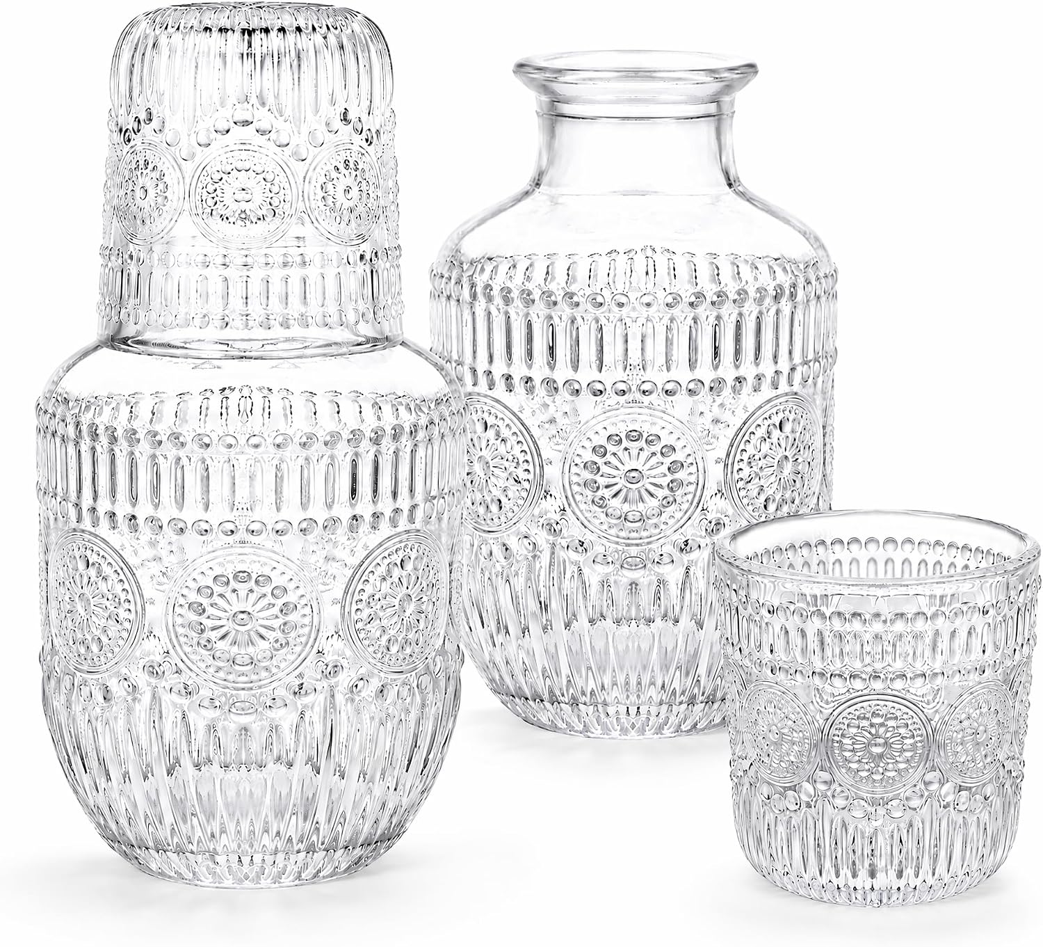 Detalle de Kingrol Vintage Bedside Glass Carafe Set, 18 oz with 5 oz Covering Tumblers