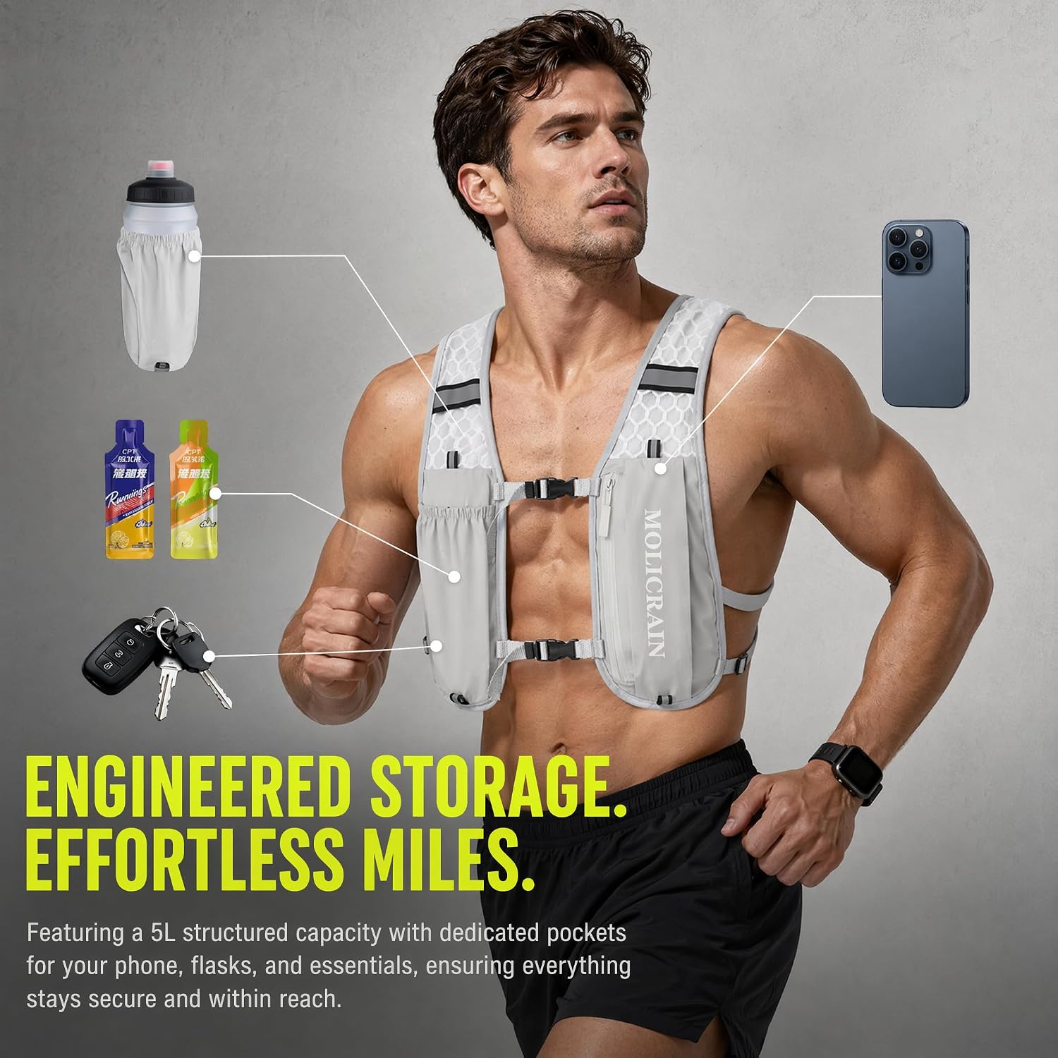 Thumbnail 4 de Molicrain Running Hydration Vest Backpack (5L) with Phone Holder and Breathable Ventilation