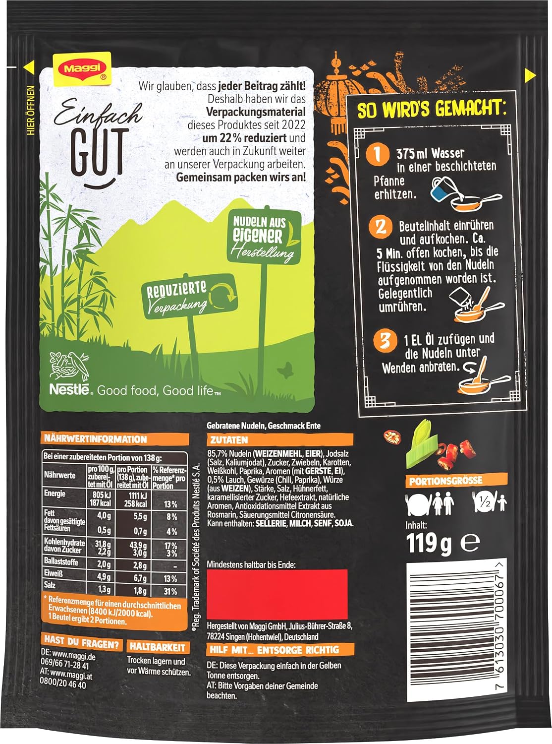 Detalle 2 de MAGGI Magic Asia Gebratene Nudeln Geschmack Ente – 11er Pack (je 119 g)